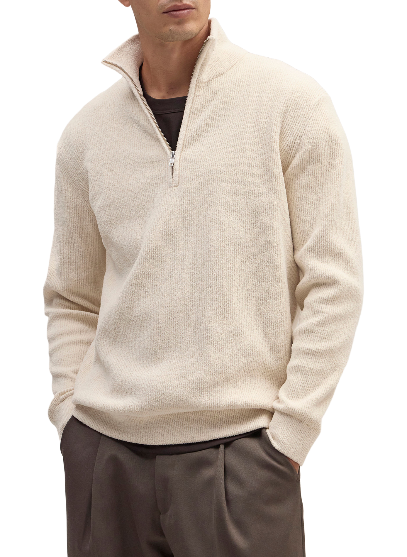 Pullover mit Stehkragen und Reißverschluss in Uni-Farbe NN.07 Beige