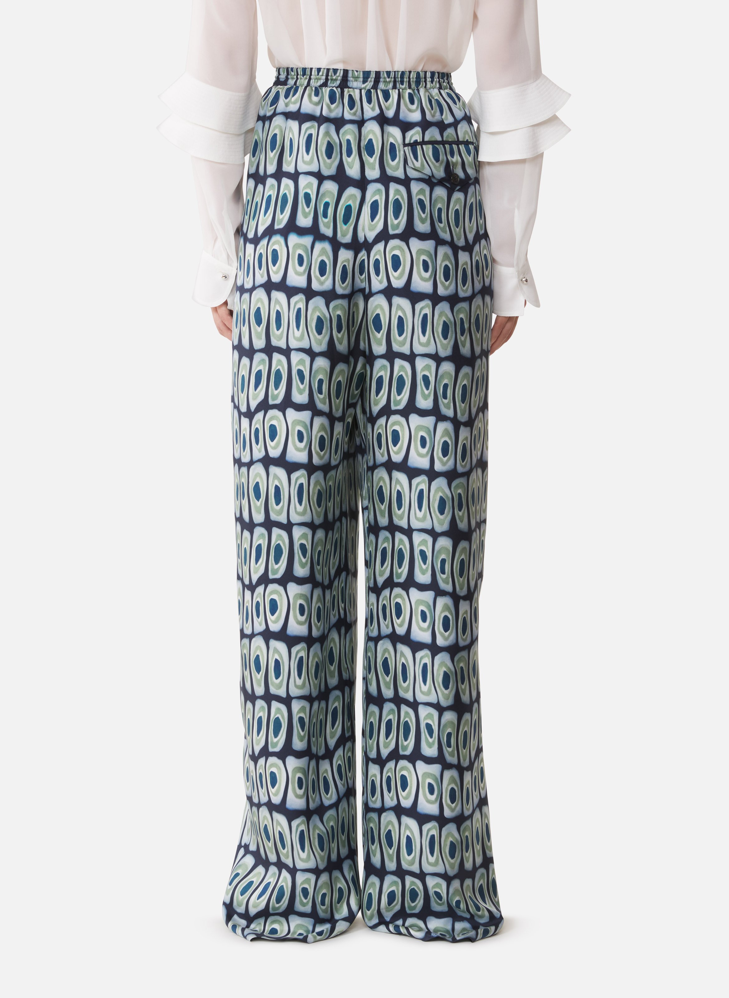 Pantalon large en soie imprimée LANVIN Vert