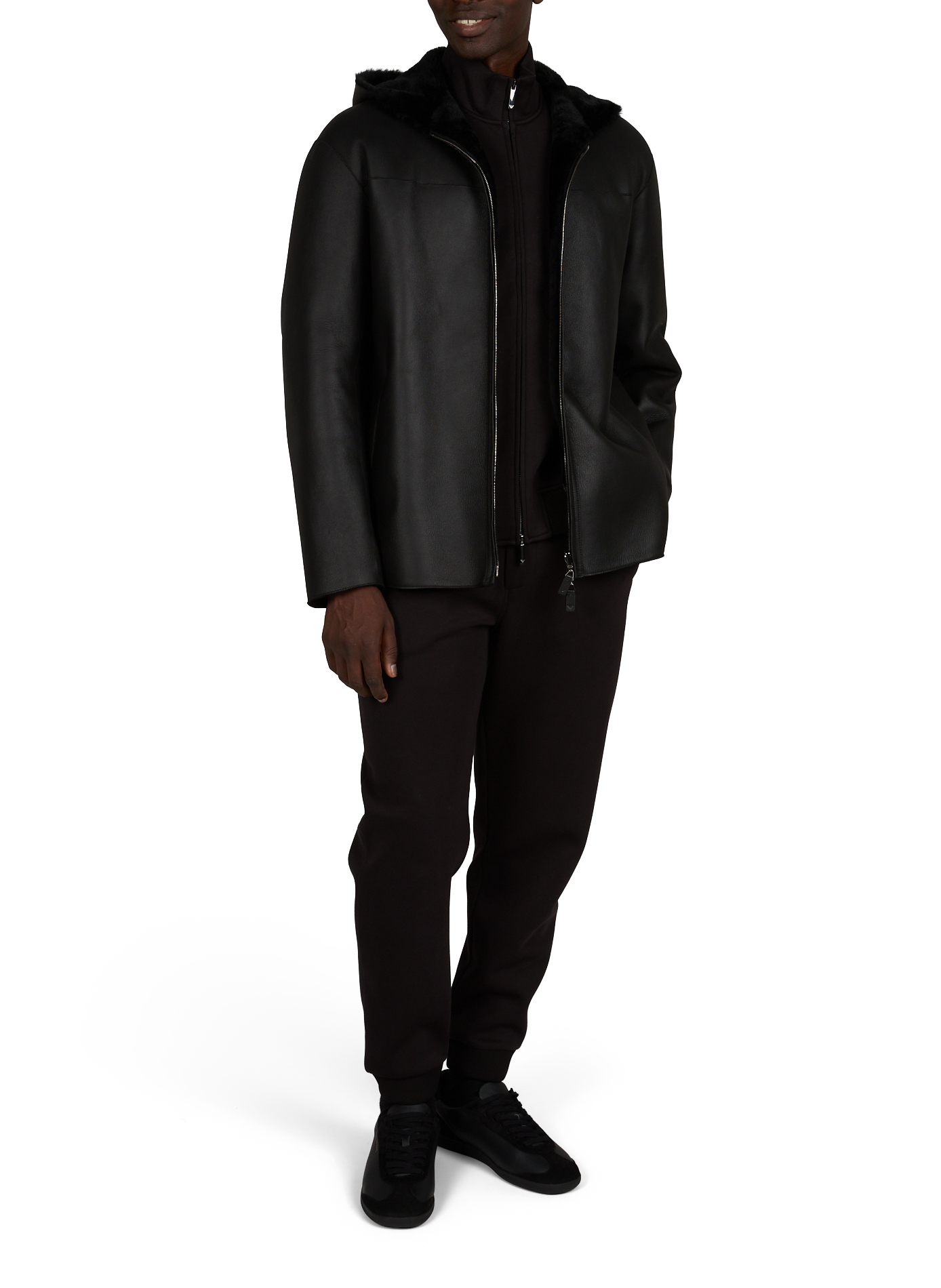 Oversized leather jacket EMPORIO ARMANI Black