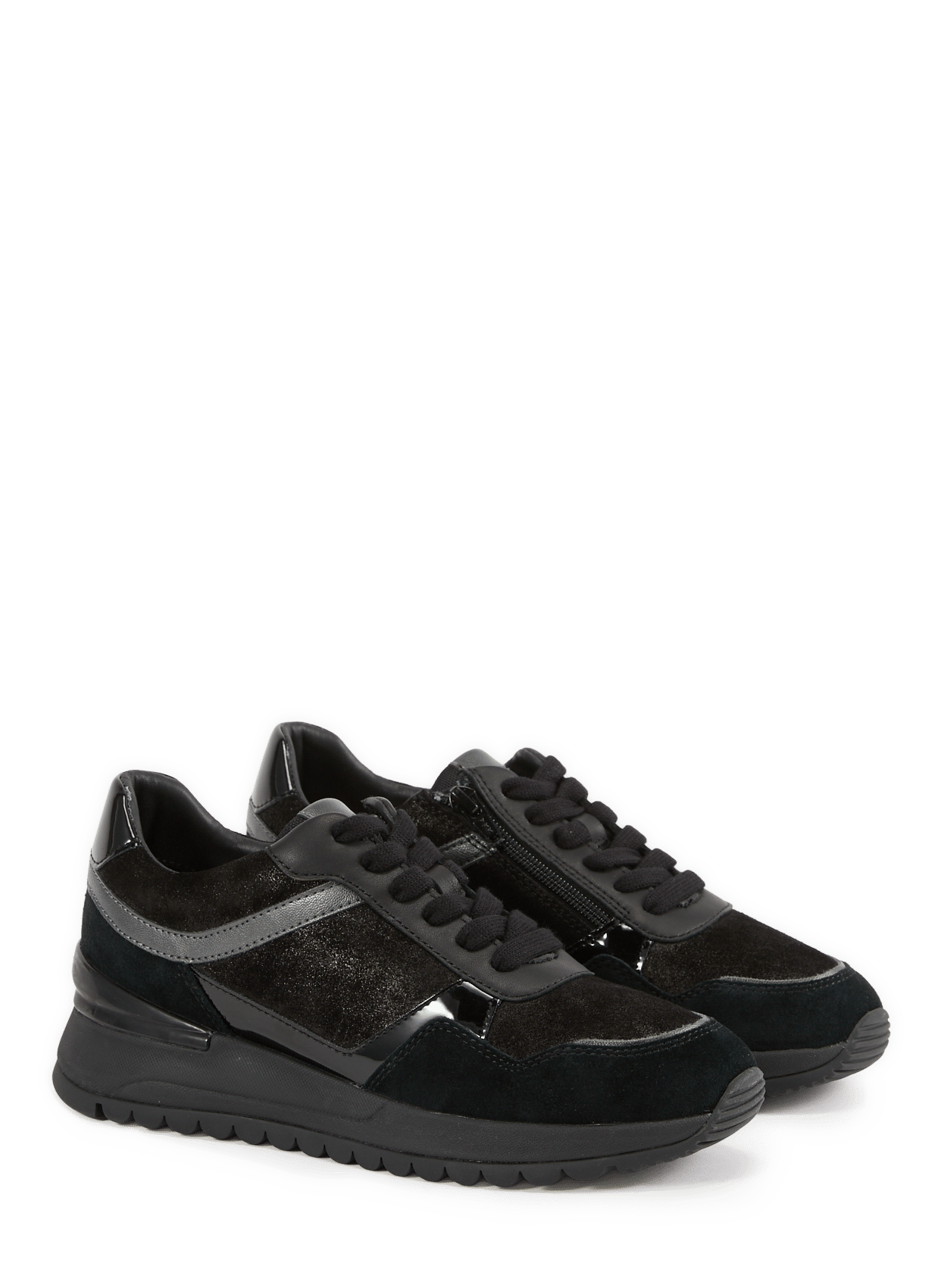 Low wedge sneakers in mixed leather GEOX Black