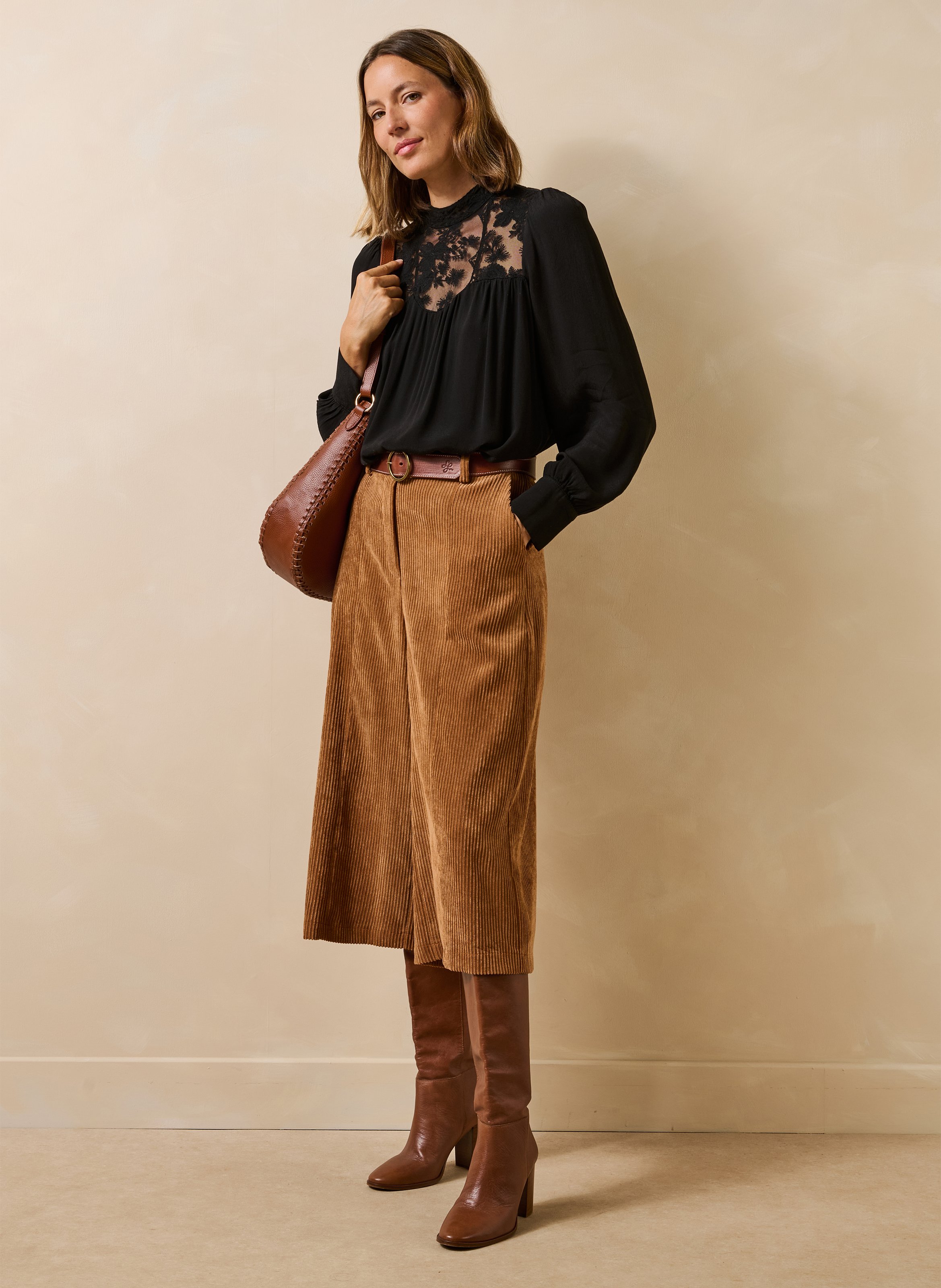 Blouse met lange mouwen van kant LA FEE MARABOUTEE Zwart