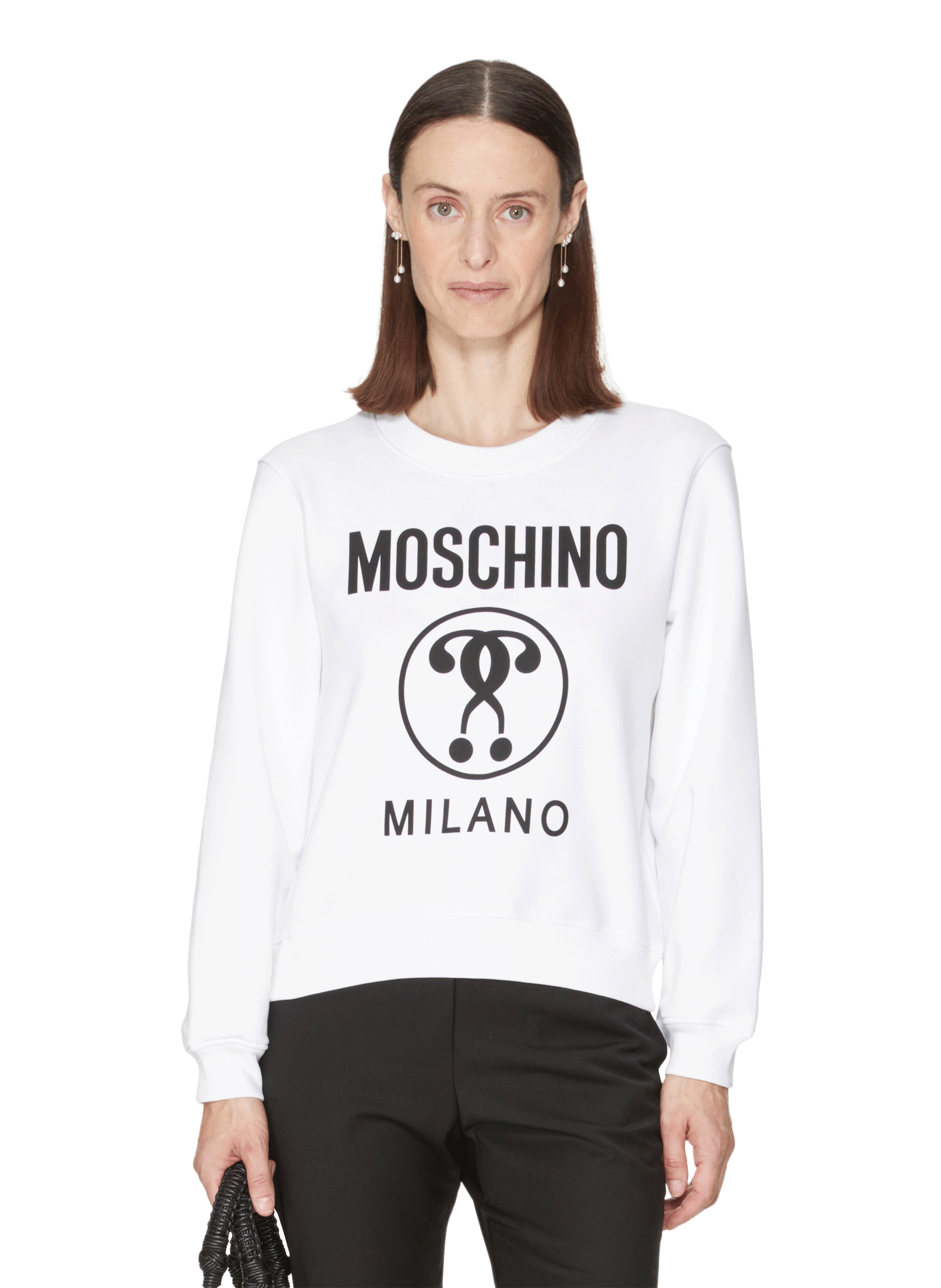 Cotton ?Double Question Mark? print Sweatshirt  MOSCHINO White
