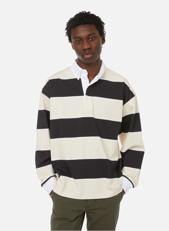 Striped cotton polo shirt Black by SAISON 1865 SAISON 1865 Striped cotton polo shirt Black