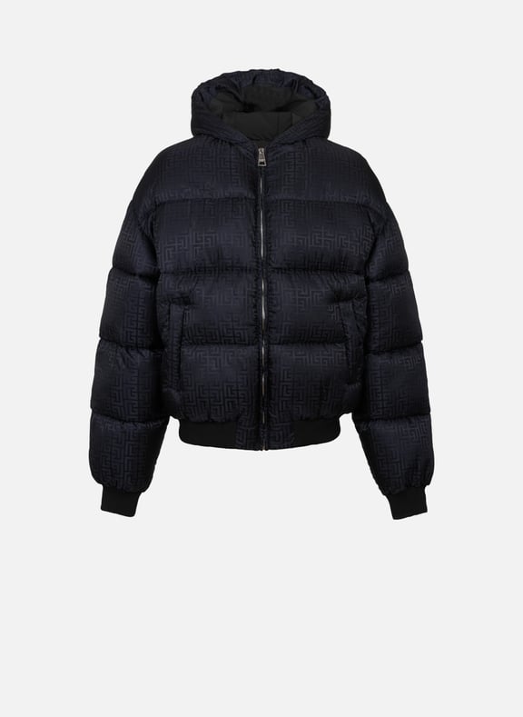 Doudoune en nylon jacquard monogramme pb labyrinthe Noir by BALMAIN BALMAIN Doudoune en nylon jacquard monogramme pb labyrinthe Noir