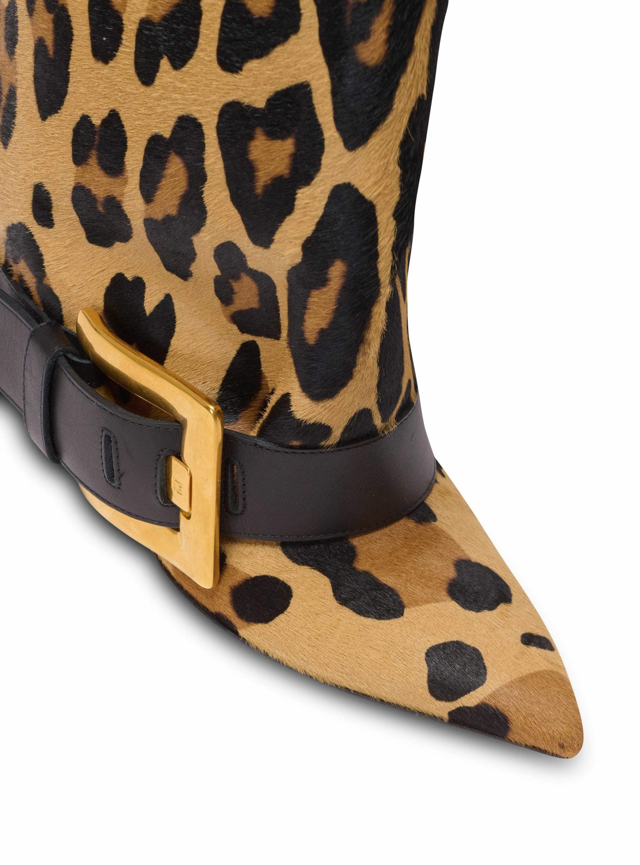Bottes anthem en cuir imprimé motif léopard BALMAIN Marron