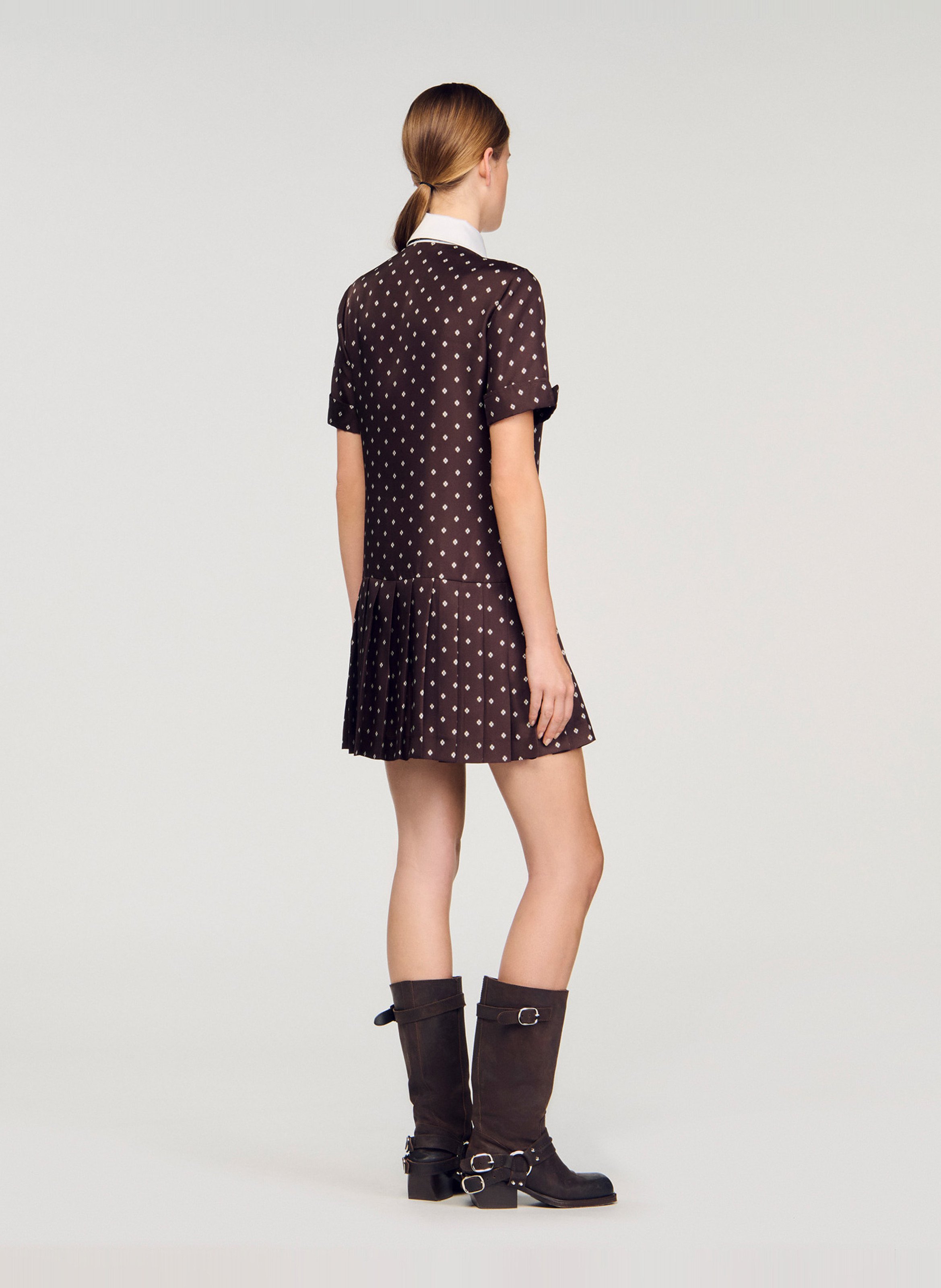 Robe courte col classique imprimée SANDRO Marron