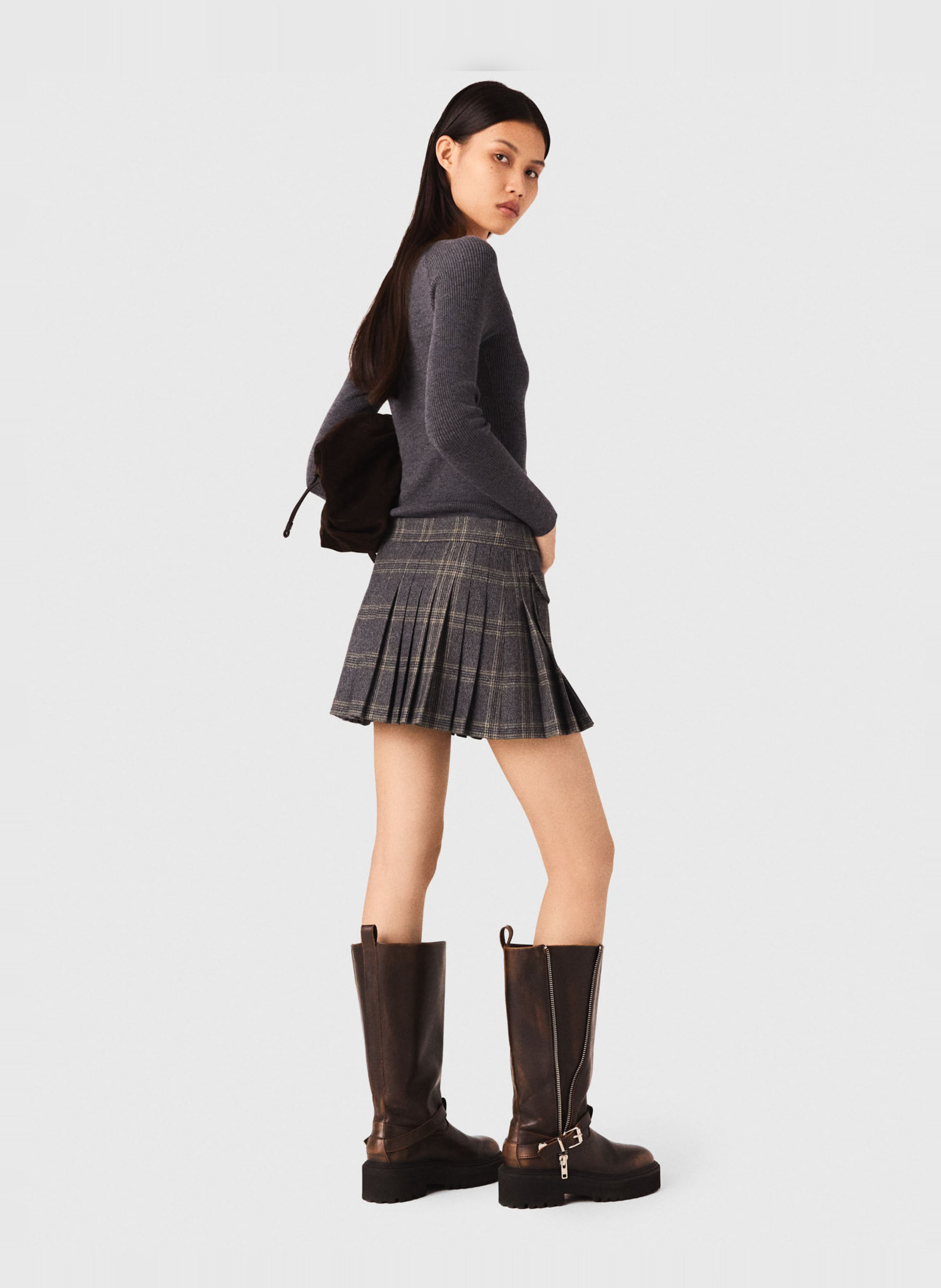 Pull col cœur en laine mélangée Gris