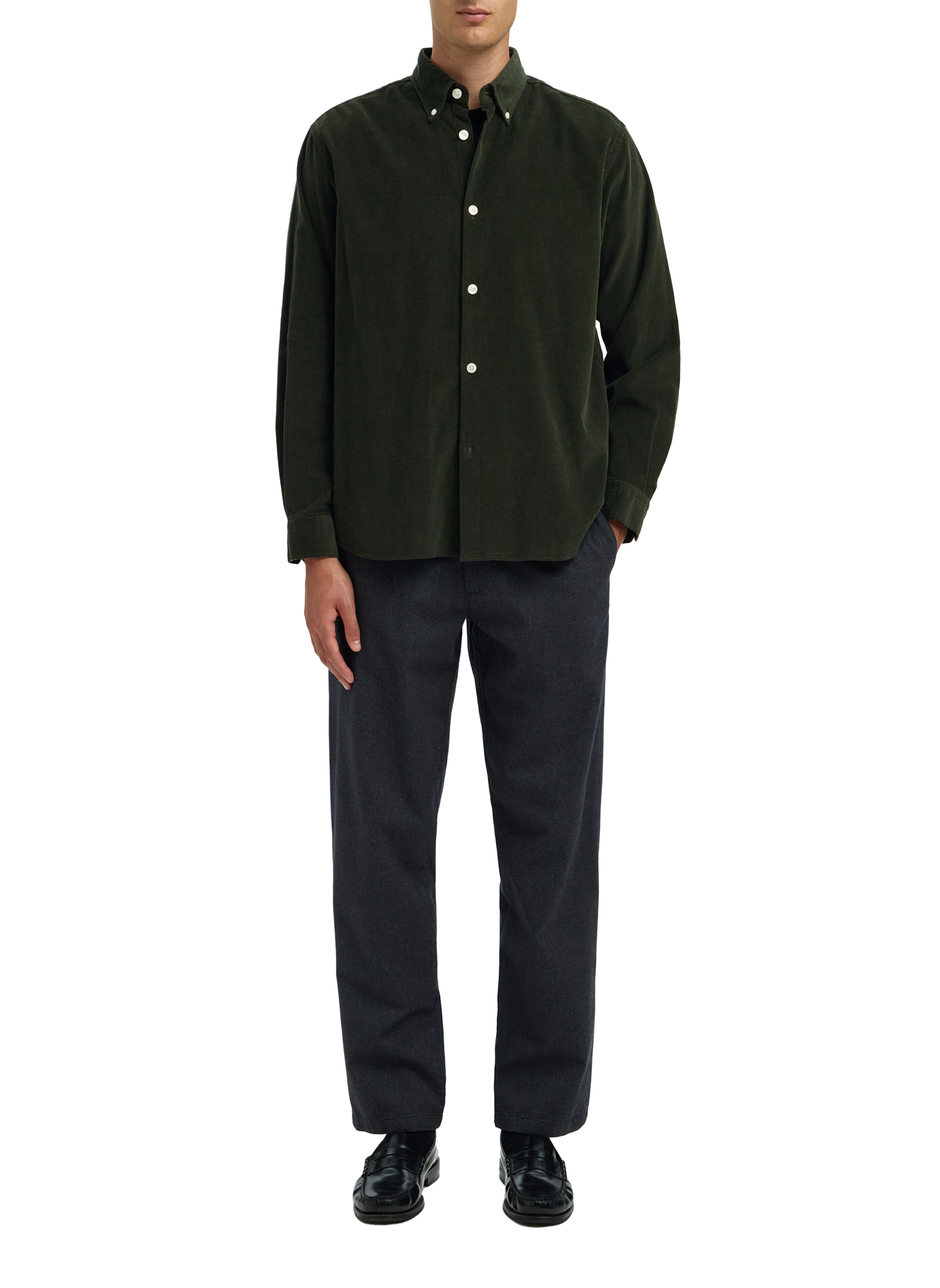 Chemise col américain en coton SELECTED Vert