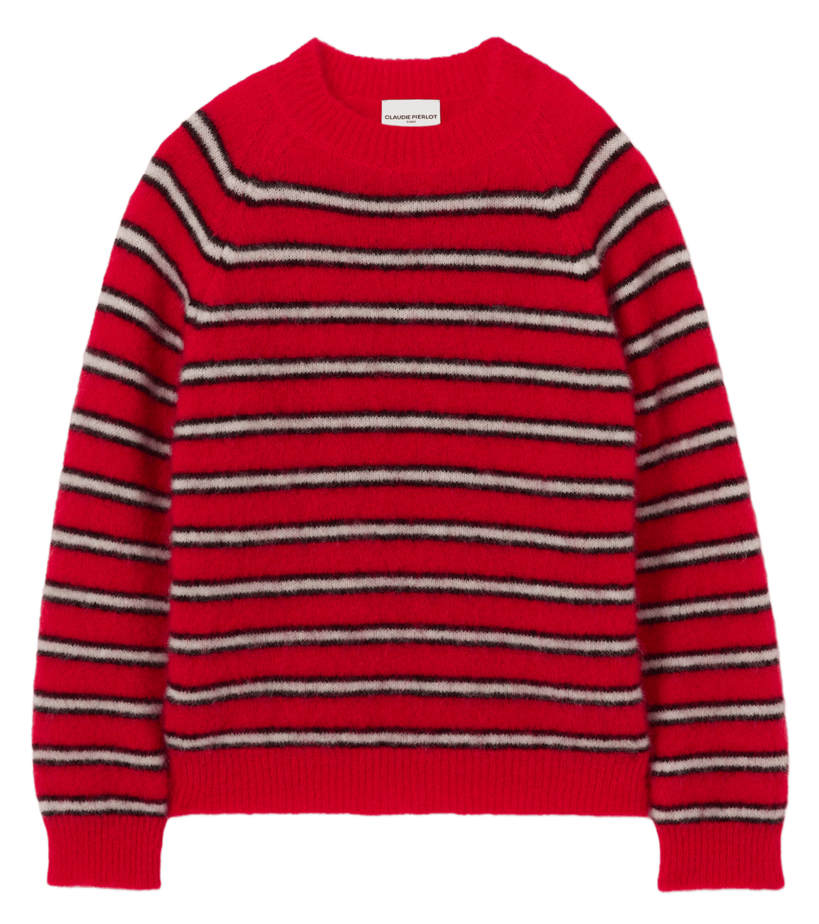 Pull ample col rond rayé en mohair mélangé missia CLAUDIE PIERLOT Rouge