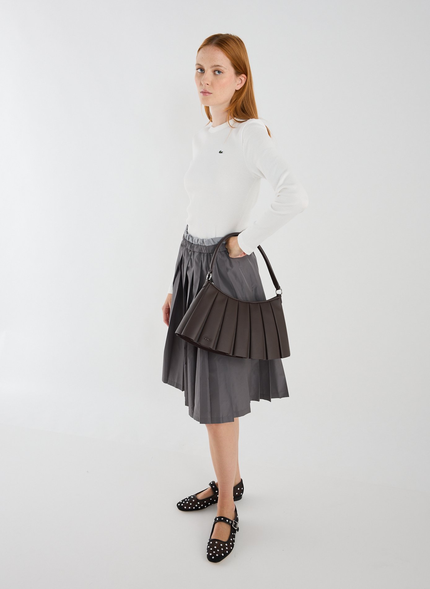 Sac moyen Lenglen plissé en cuir Marron