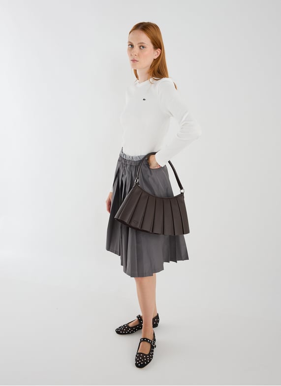 Sac moyen Lenglen plissé en cuir | Marron by LACOSTE Sac moyen Lenglen plissé en cuir Marron