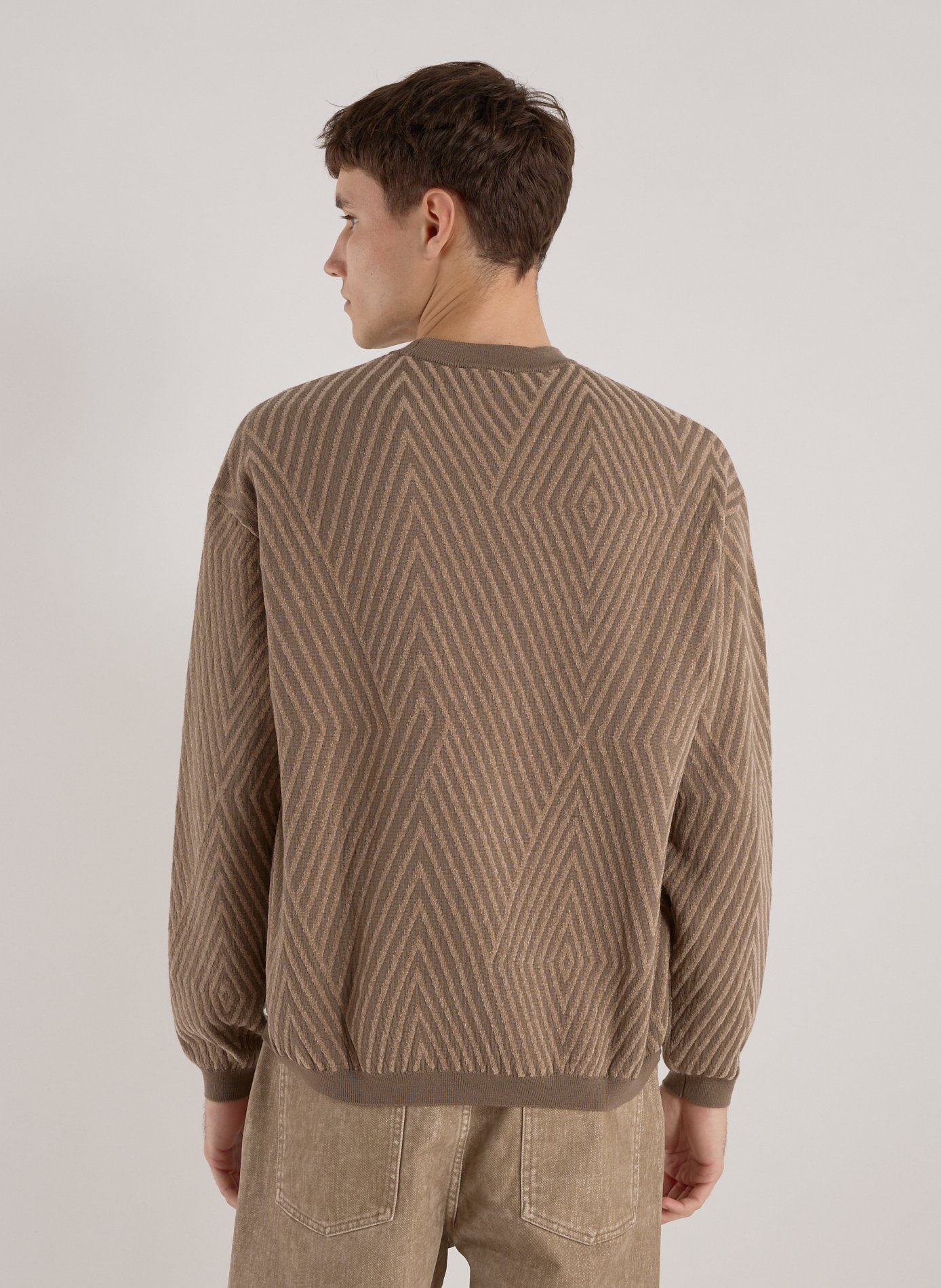 Oversized round neck sweater in blended virgin wool. EMPORIO ARMANI Beige