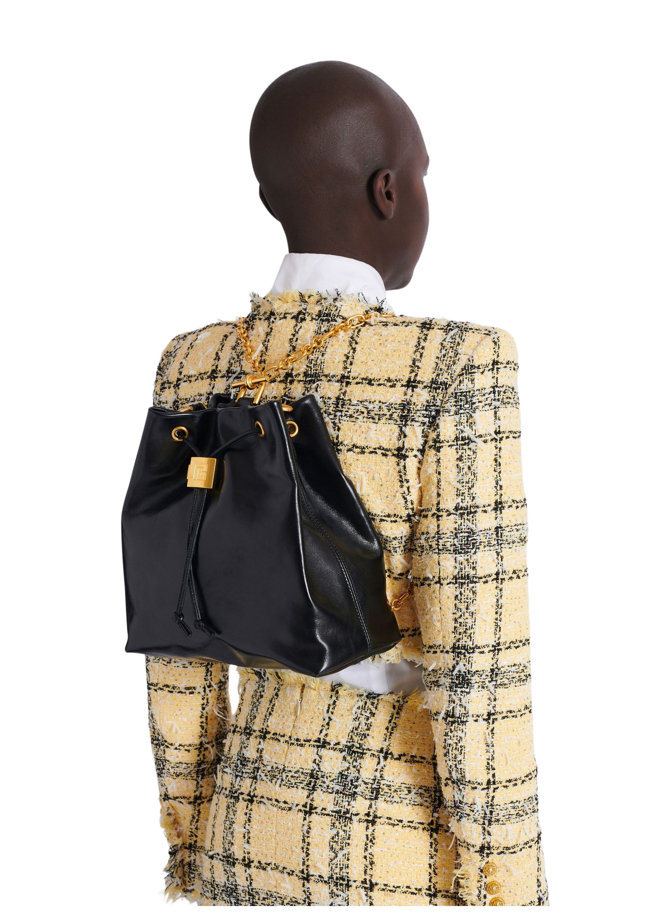 Sac à dos pulse en cuir de veau BALMAIN Noir