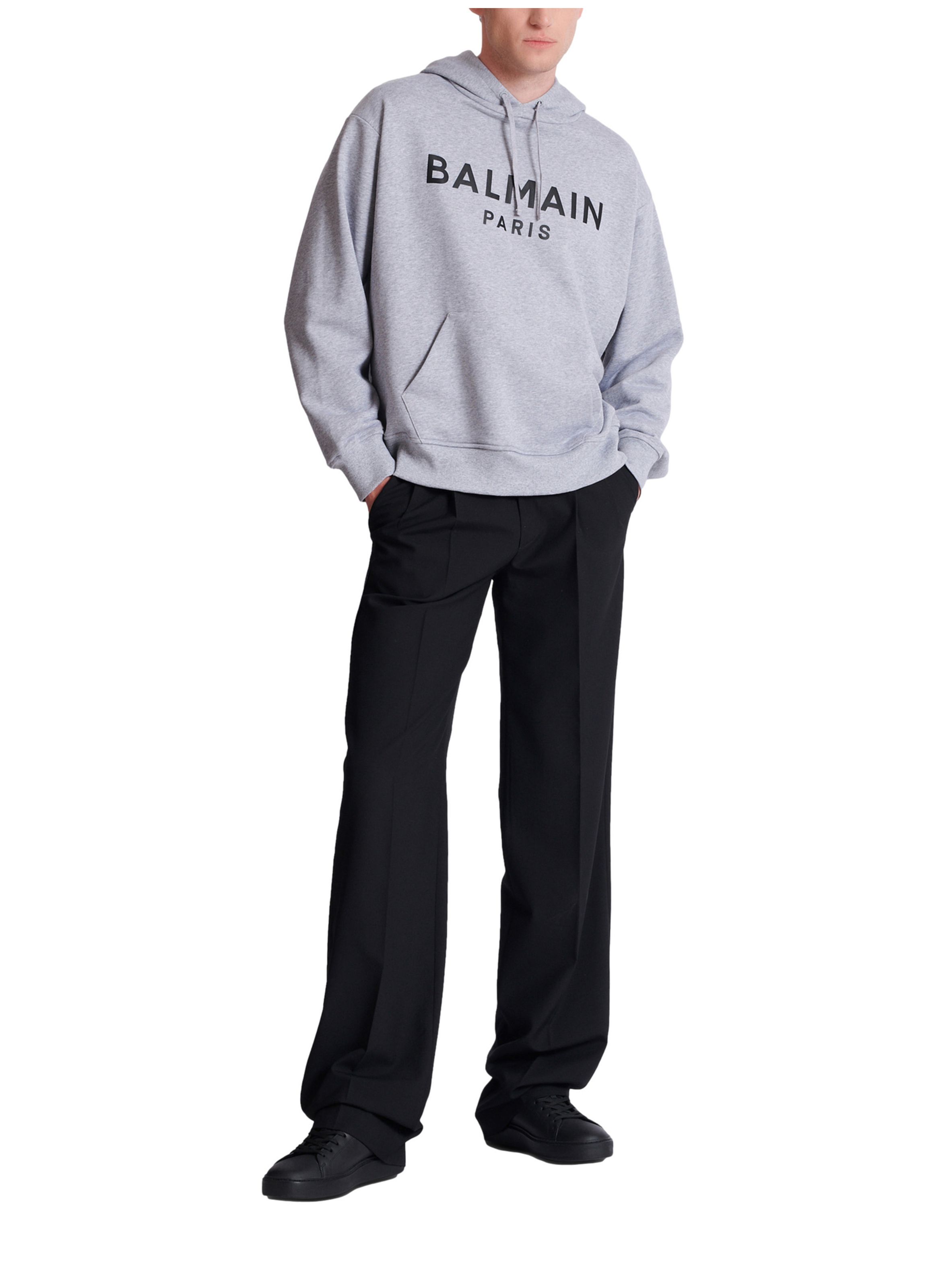 Hoodie en coton à imprimé BALMAIN Gris