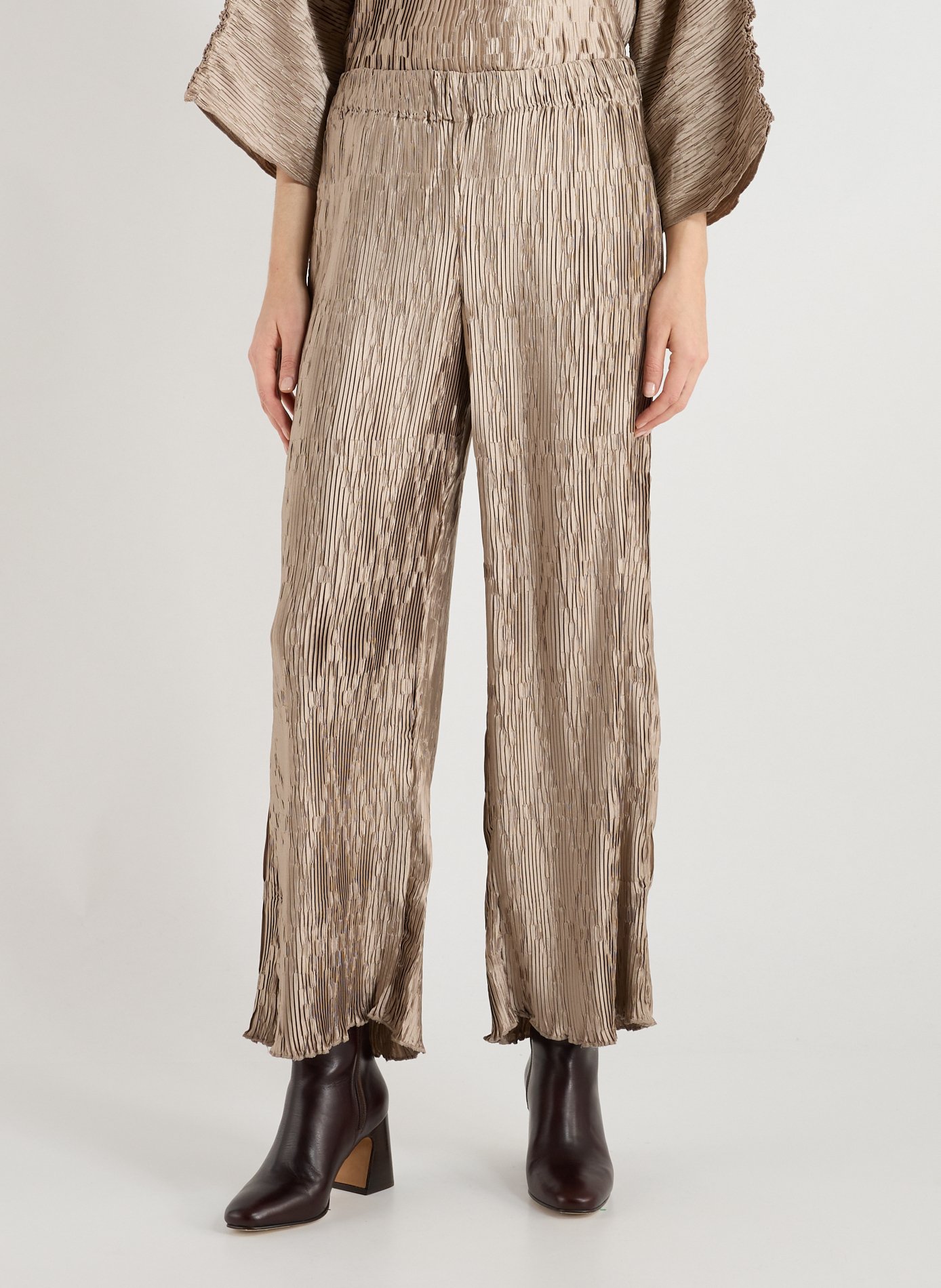 BY MALENE BIRGER Pantalon large Letita plissé en laine mélangée Beige