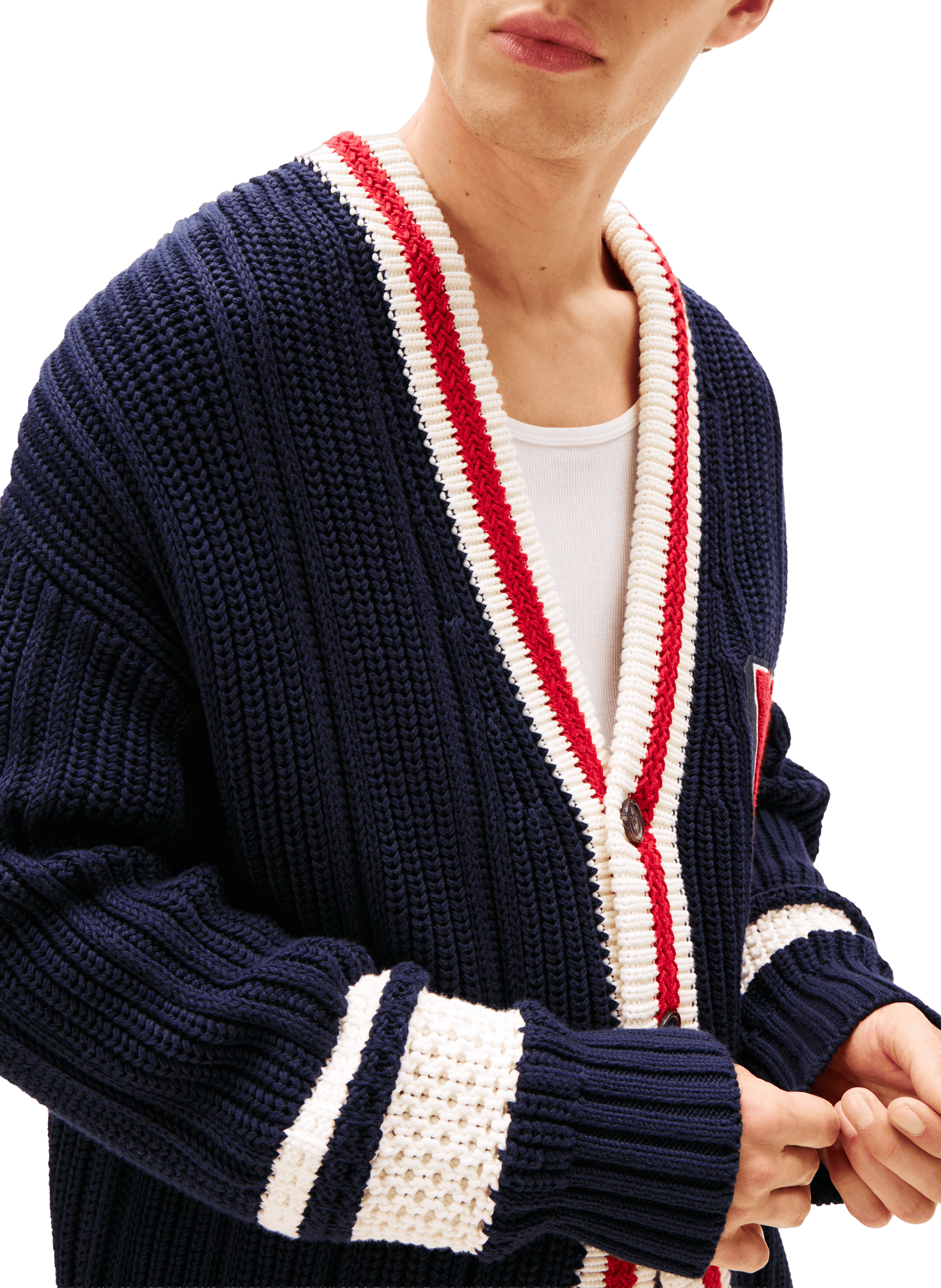 College-style ribbed chunky knit cotton cardigan TOMMY HILFIGER Blue