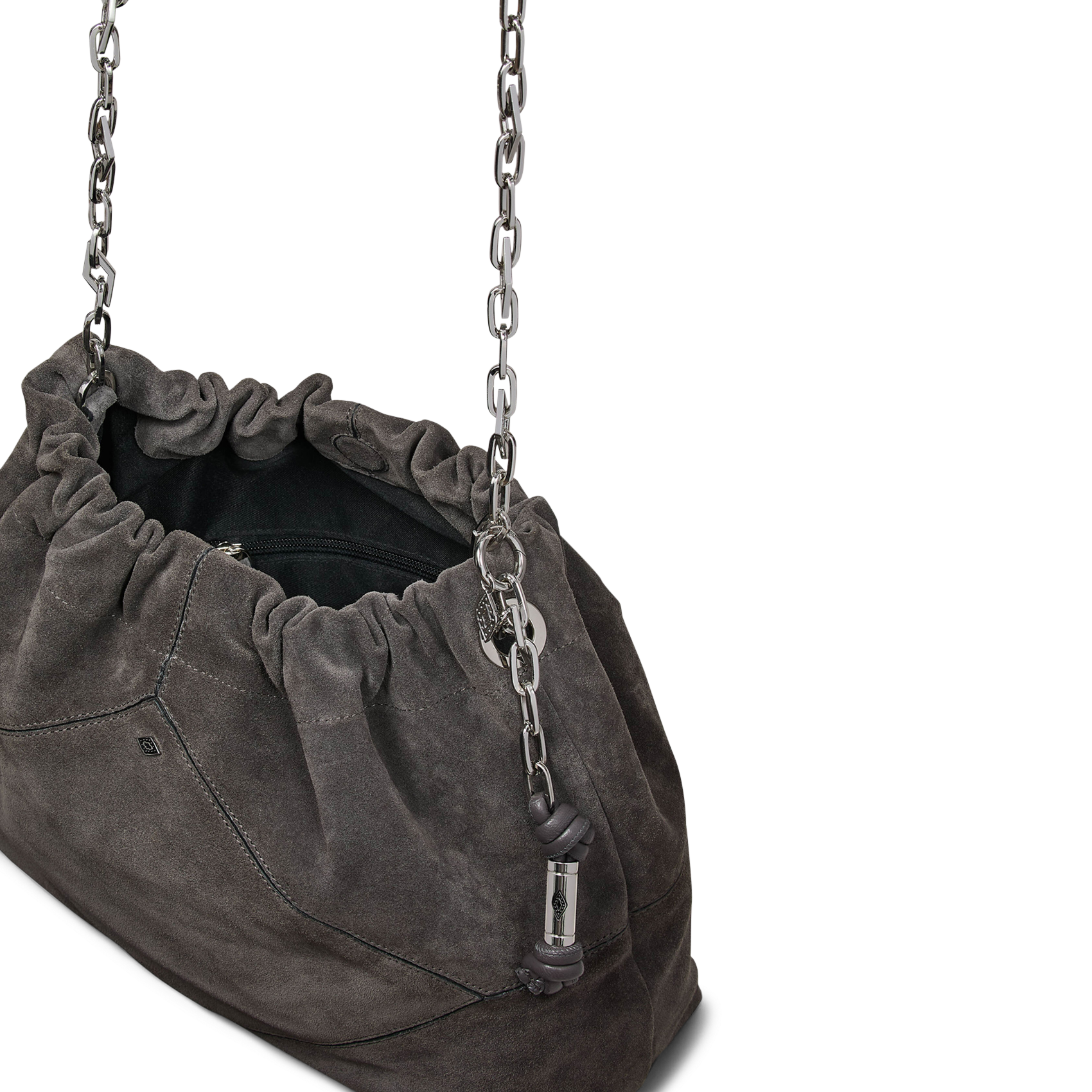 Sac tote épaule à chaîne en cuir velours june tote BA&SH Gris