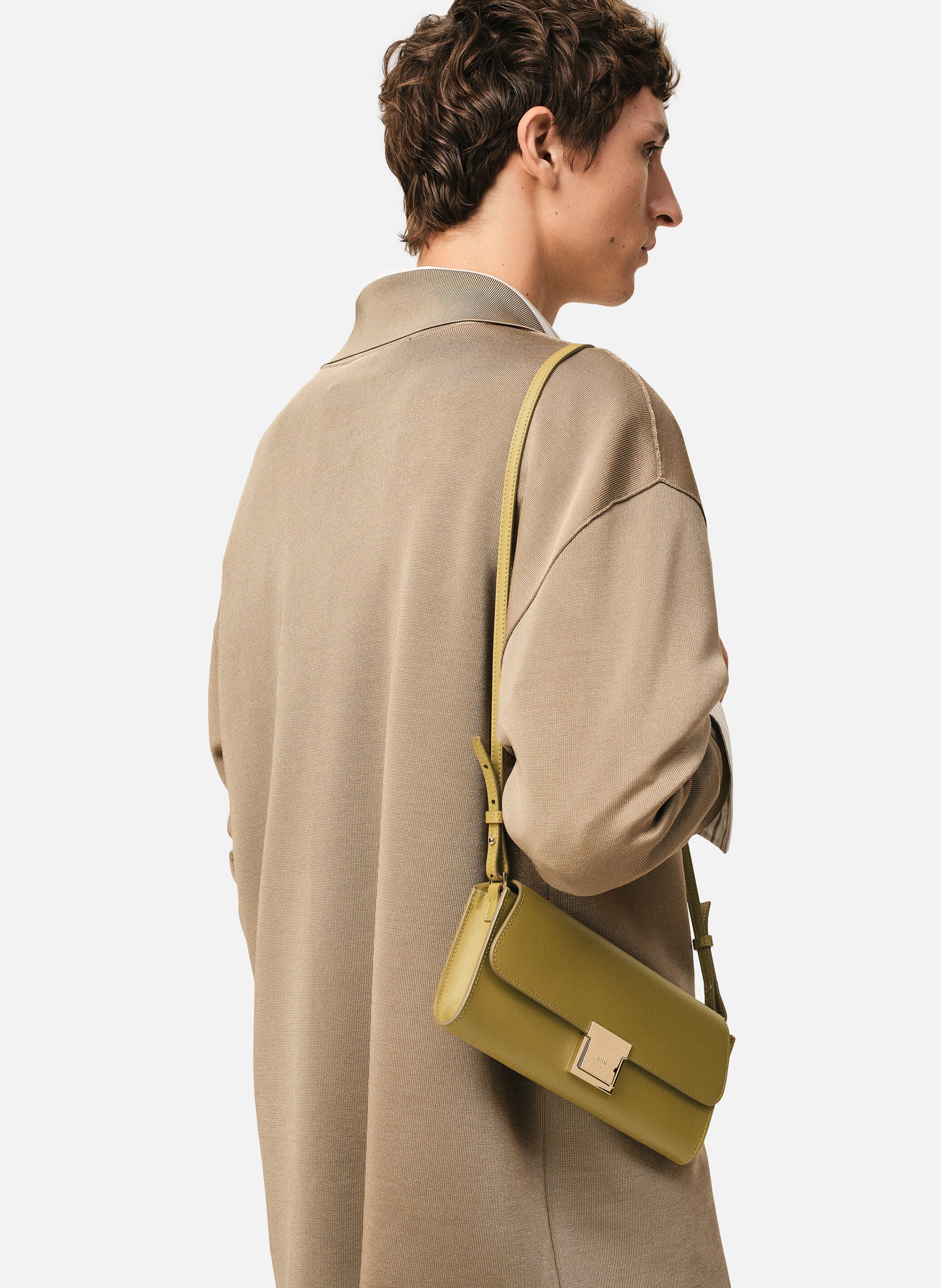 Pochette mimi en cuir lisse unisexe AMI PARIS Vert