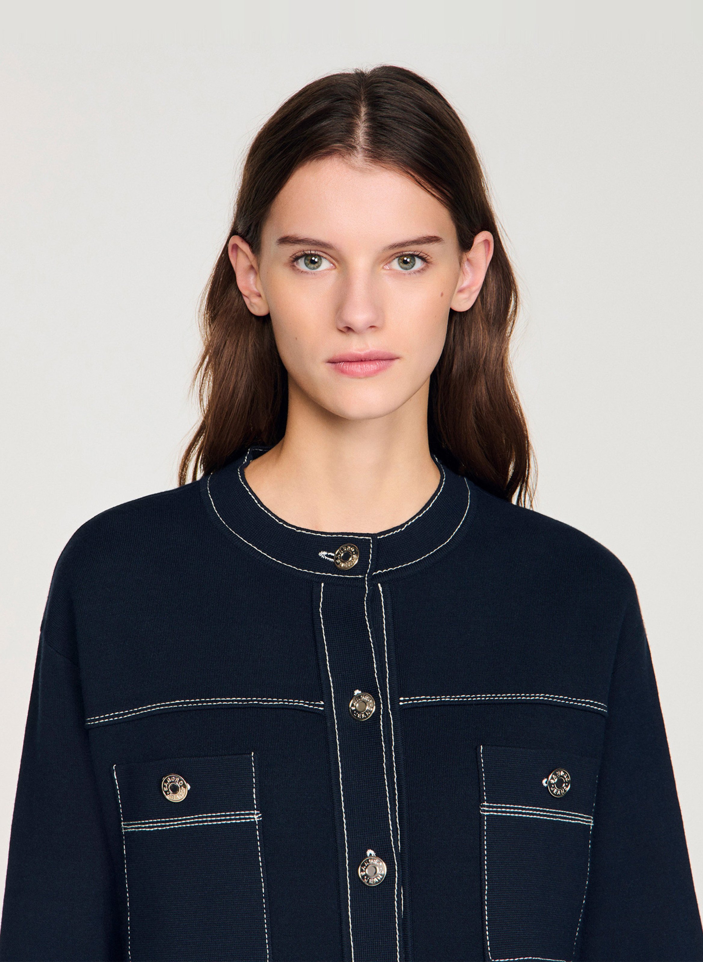 Cardigan droit col rond SANDRO Bleu