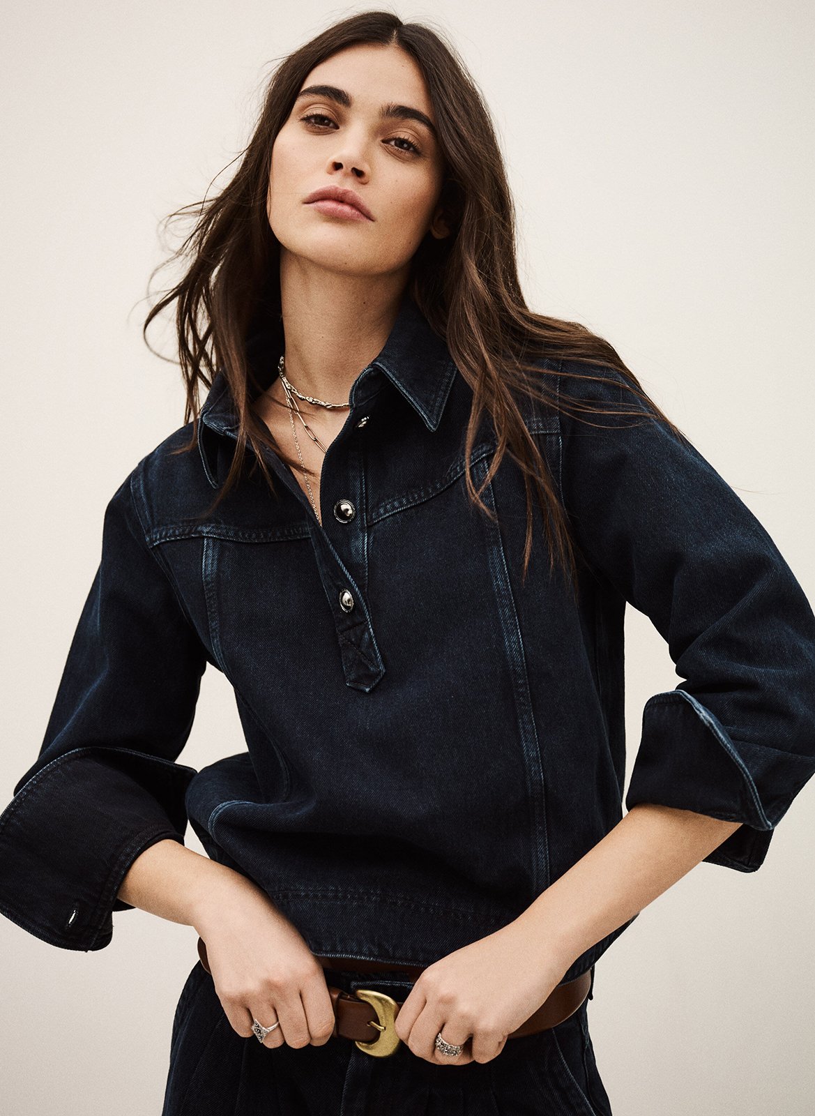 Top droit col classique en coton tavy BA&SH Bleu