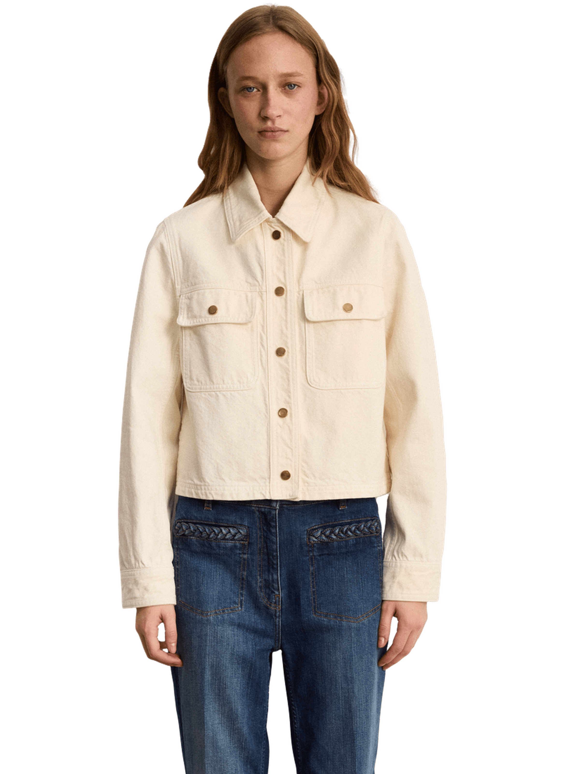 Blouson en denim blanc et boutons dorés - mame PABLO Beige