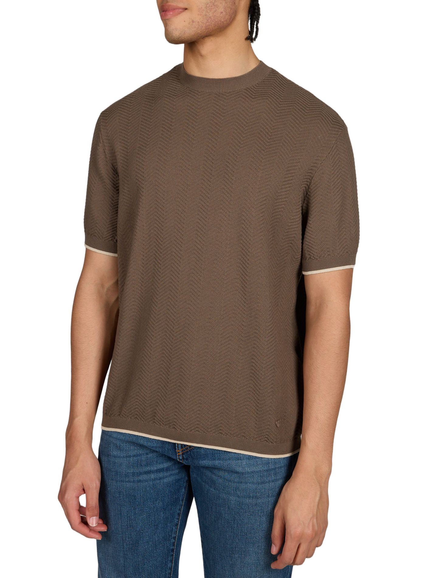 Round neck piqué cotton t-shirt EMPORIO ARMANI Brown