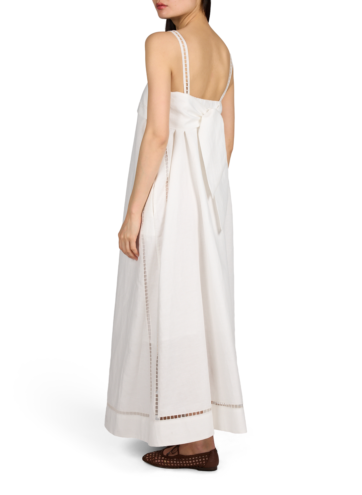 Robe longue sans manches à broderies TELA Blanc