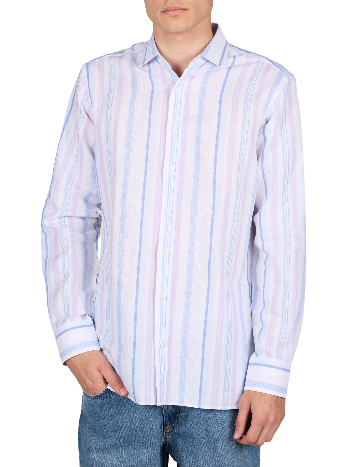 Chemise à rayures en lin et coton HACKETT Bleu