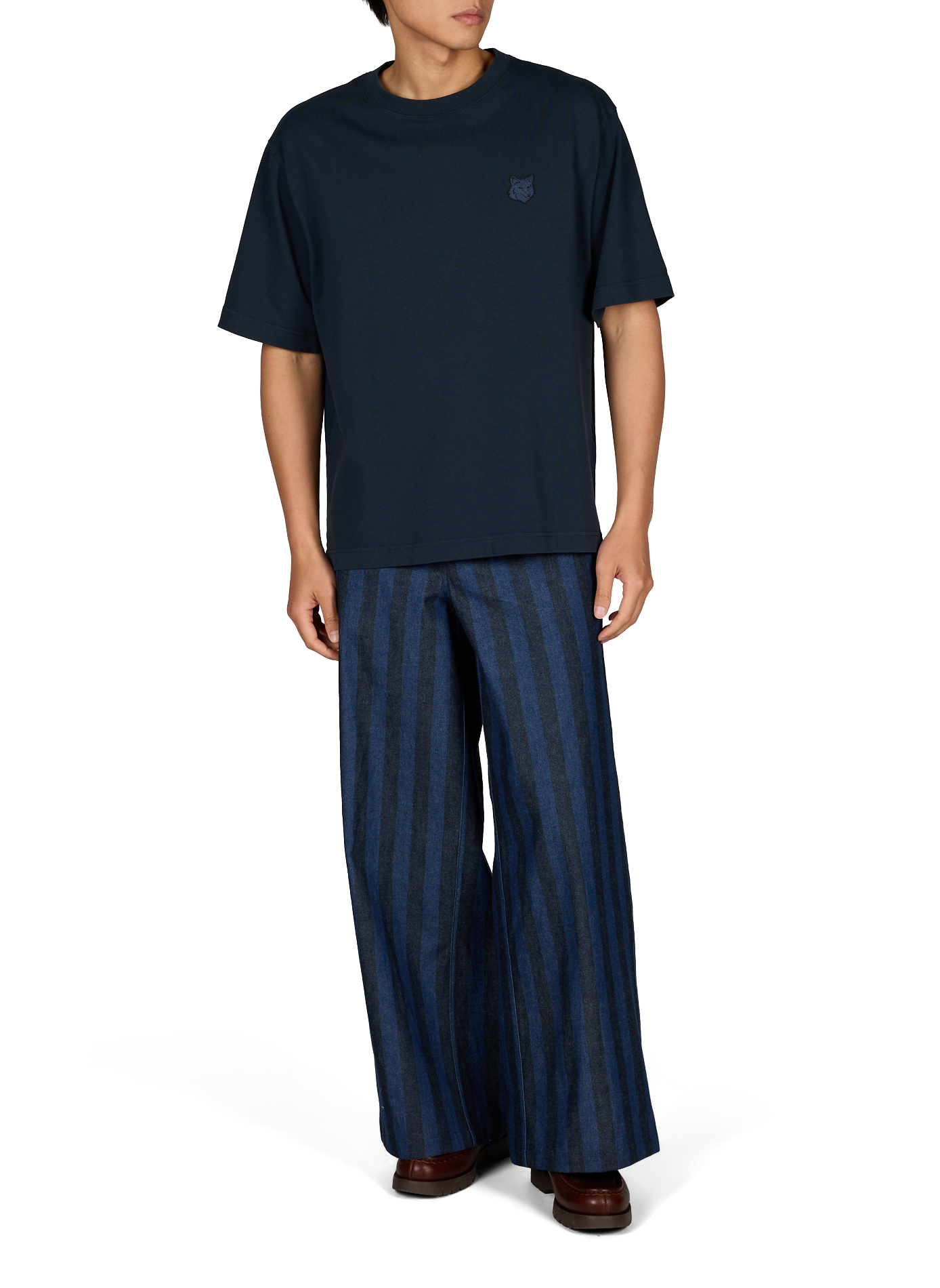 Oversized plain t-shirt with embroidered patch in cotton MAISON KITSUNÉ Blue