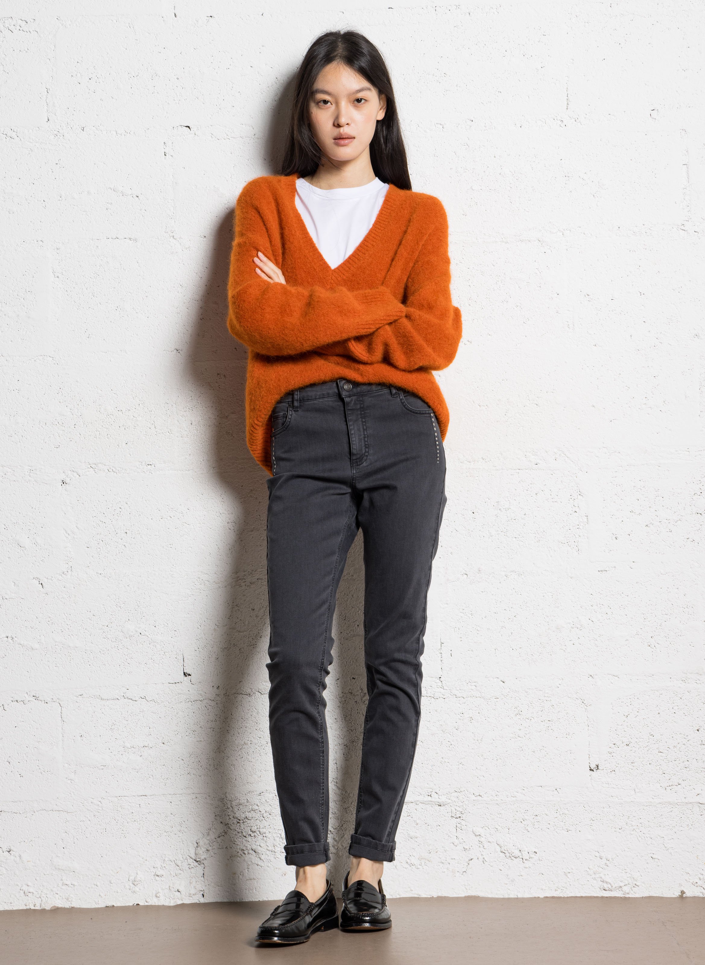 Jean slim en coton mélangé nina IKKS Gris