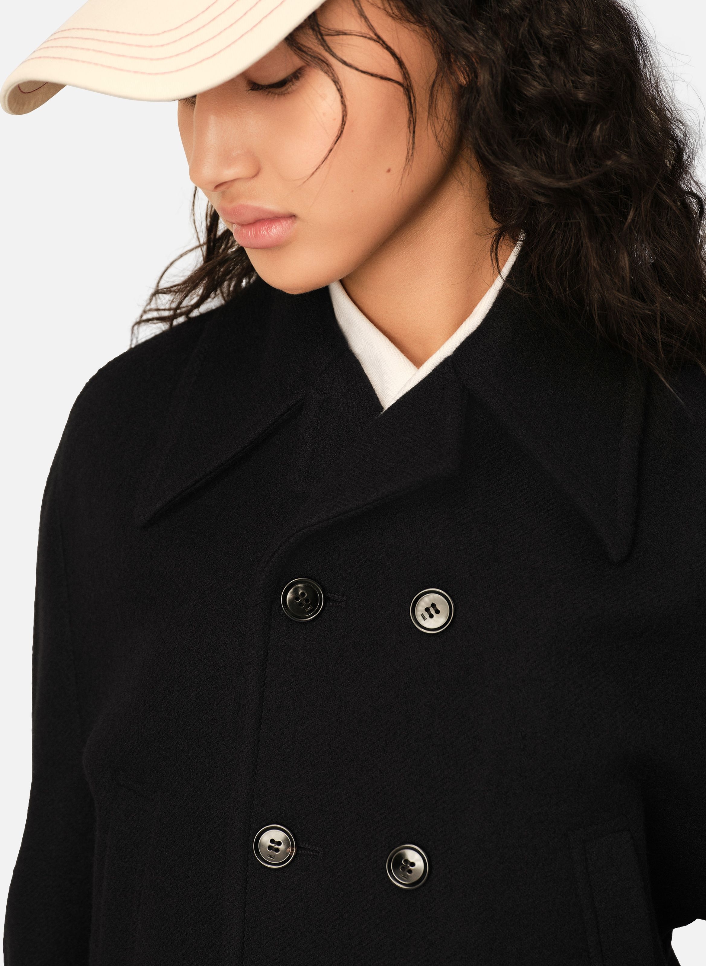 Bomber court double boutonnage en laine AMI PARIS Noir
