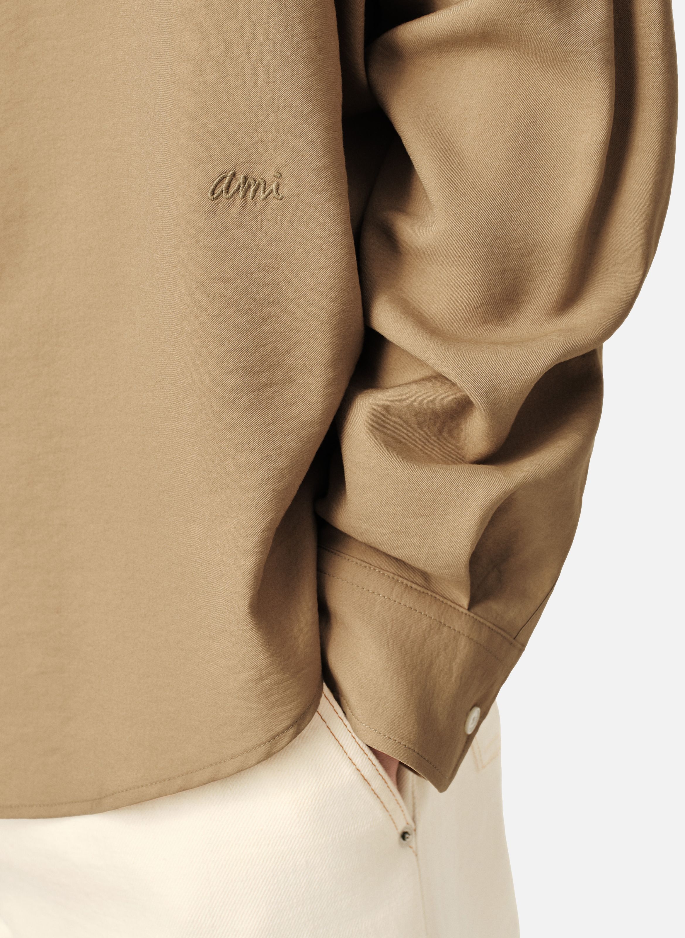 Chemise boxy unisexe en twill de viscose AMI PARIS Beige