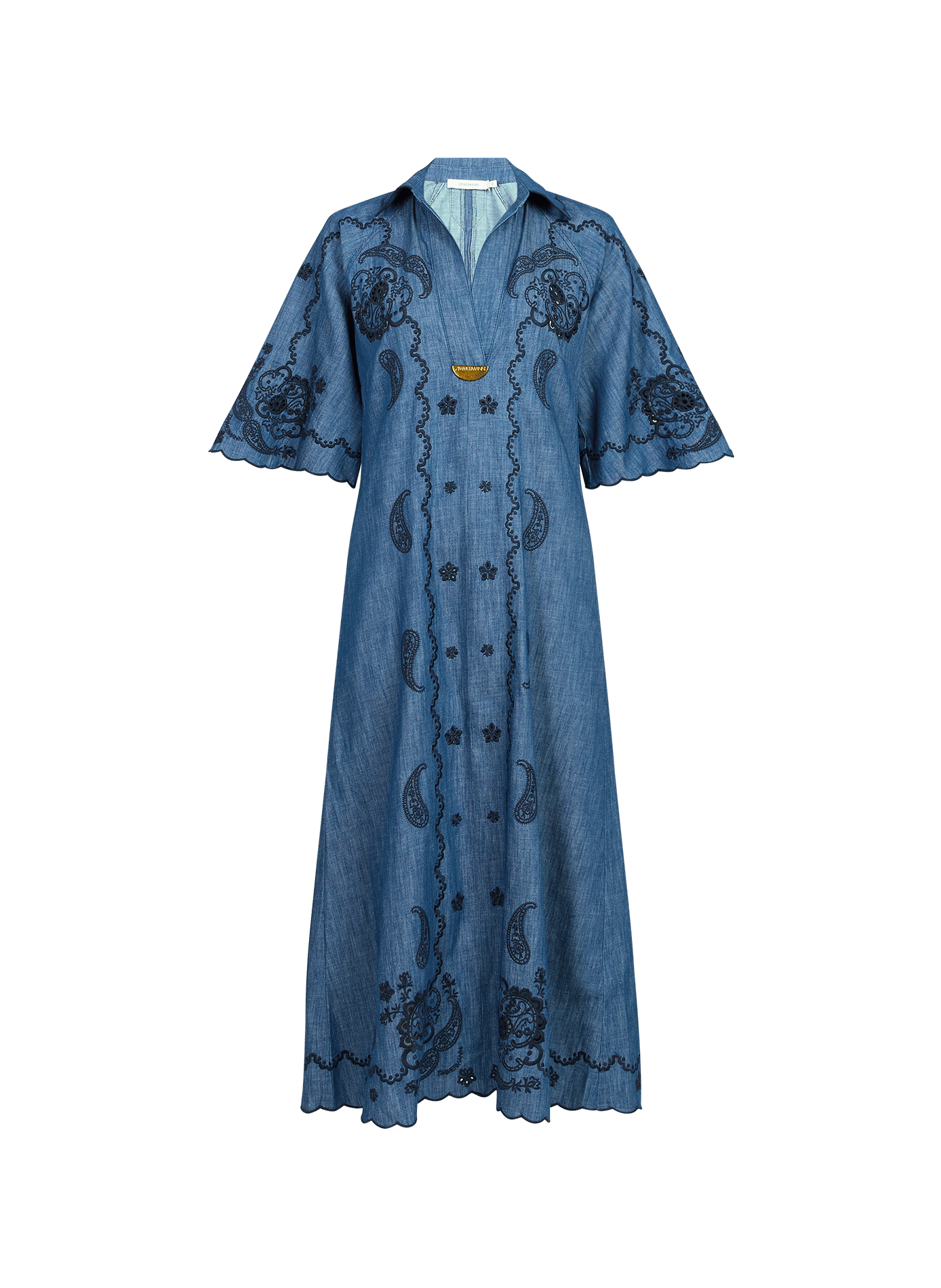 Midi dress with loose fit and cashmere embroidery in cotton ZIMMERMANN Blue