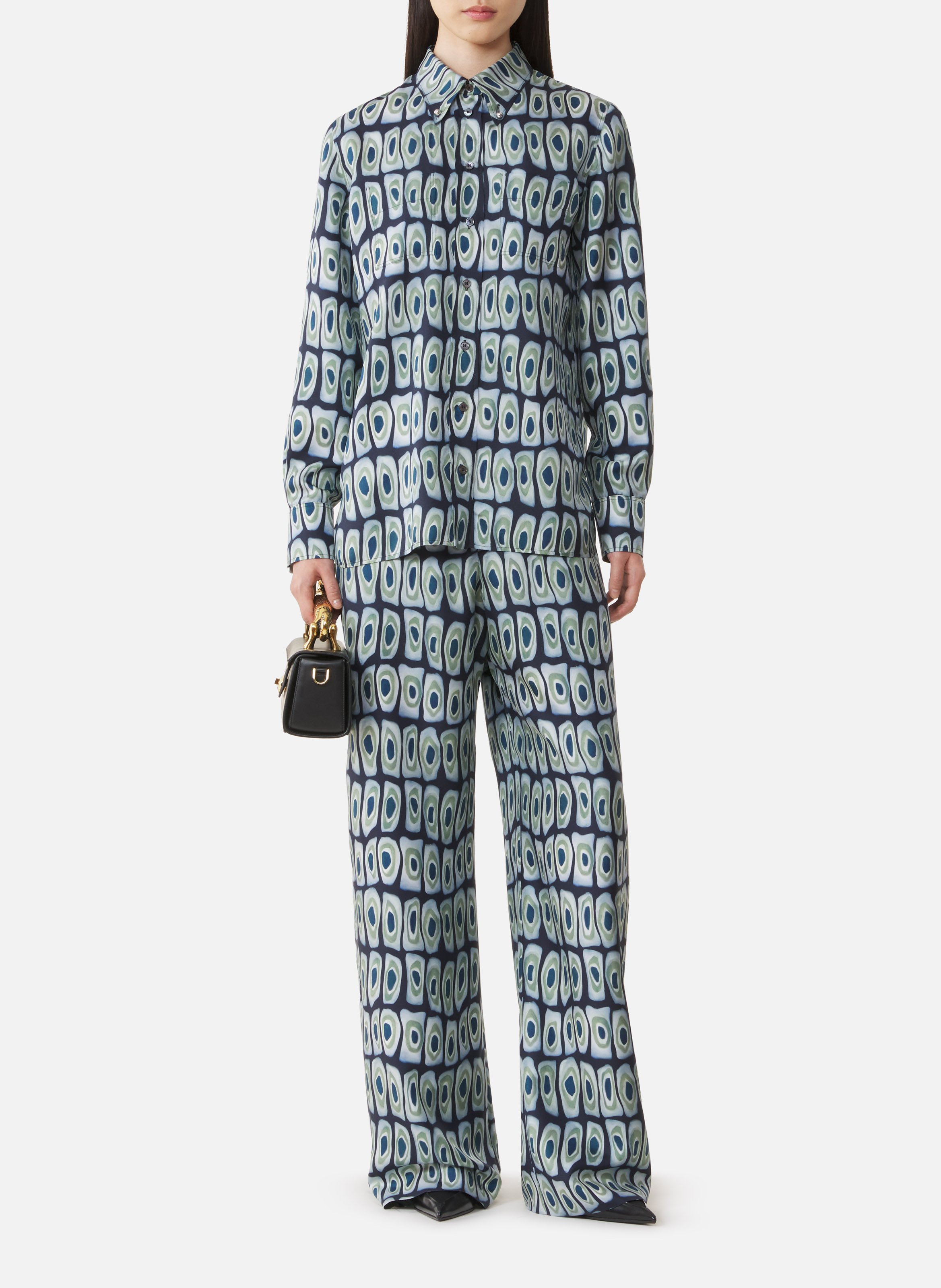 Pantalon large en soie imprimée LANVIN Vert
