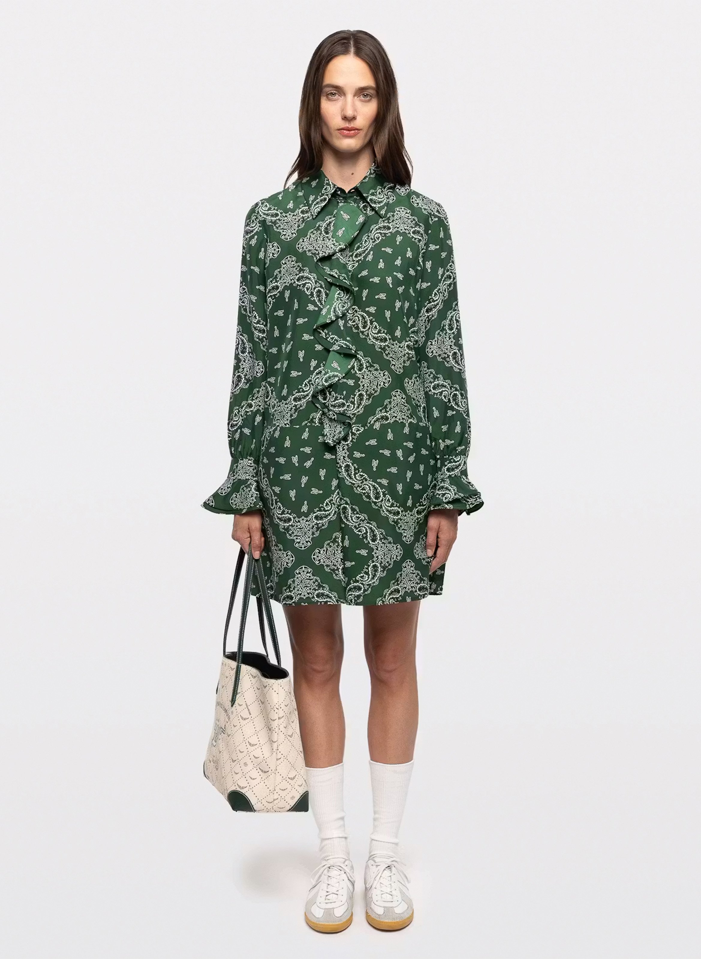 Robe courte col classique en soie imprimée rhelyne ZADIG&VOLTAIRE Vert