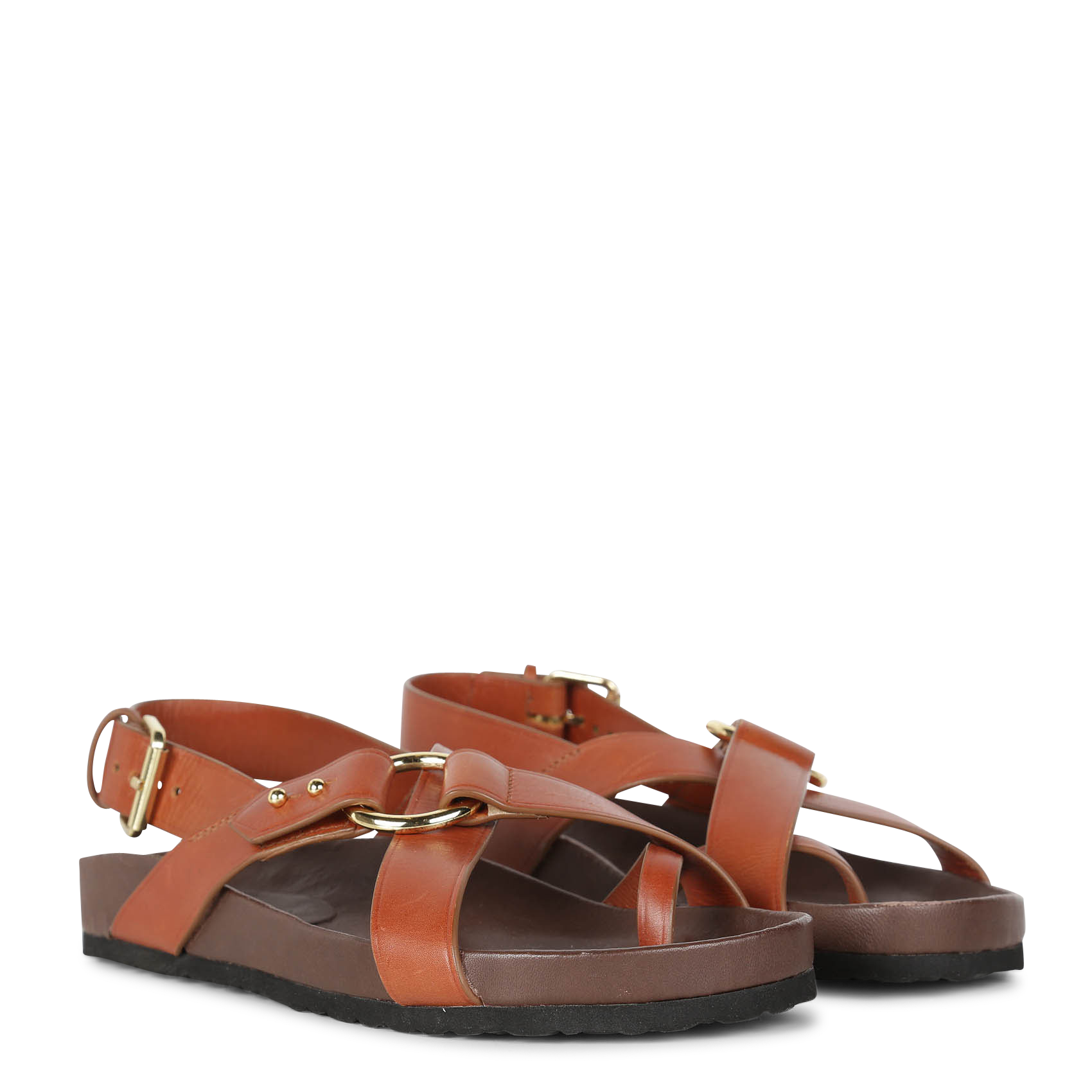 Sandales plates en cuir mexico SOEUR Marron