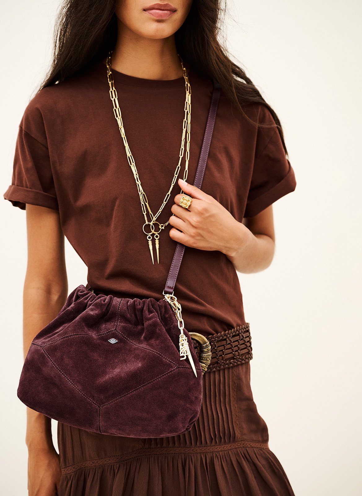Sac porté épaule en cuir mini june tote BA&SH Violet