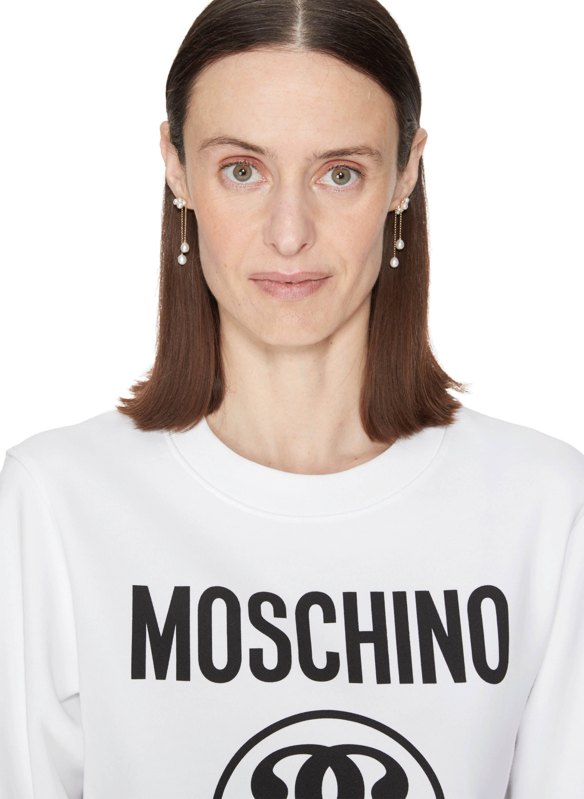 Cotton ?Double Question Mark? print Sweatshirt  MOSCHINO White