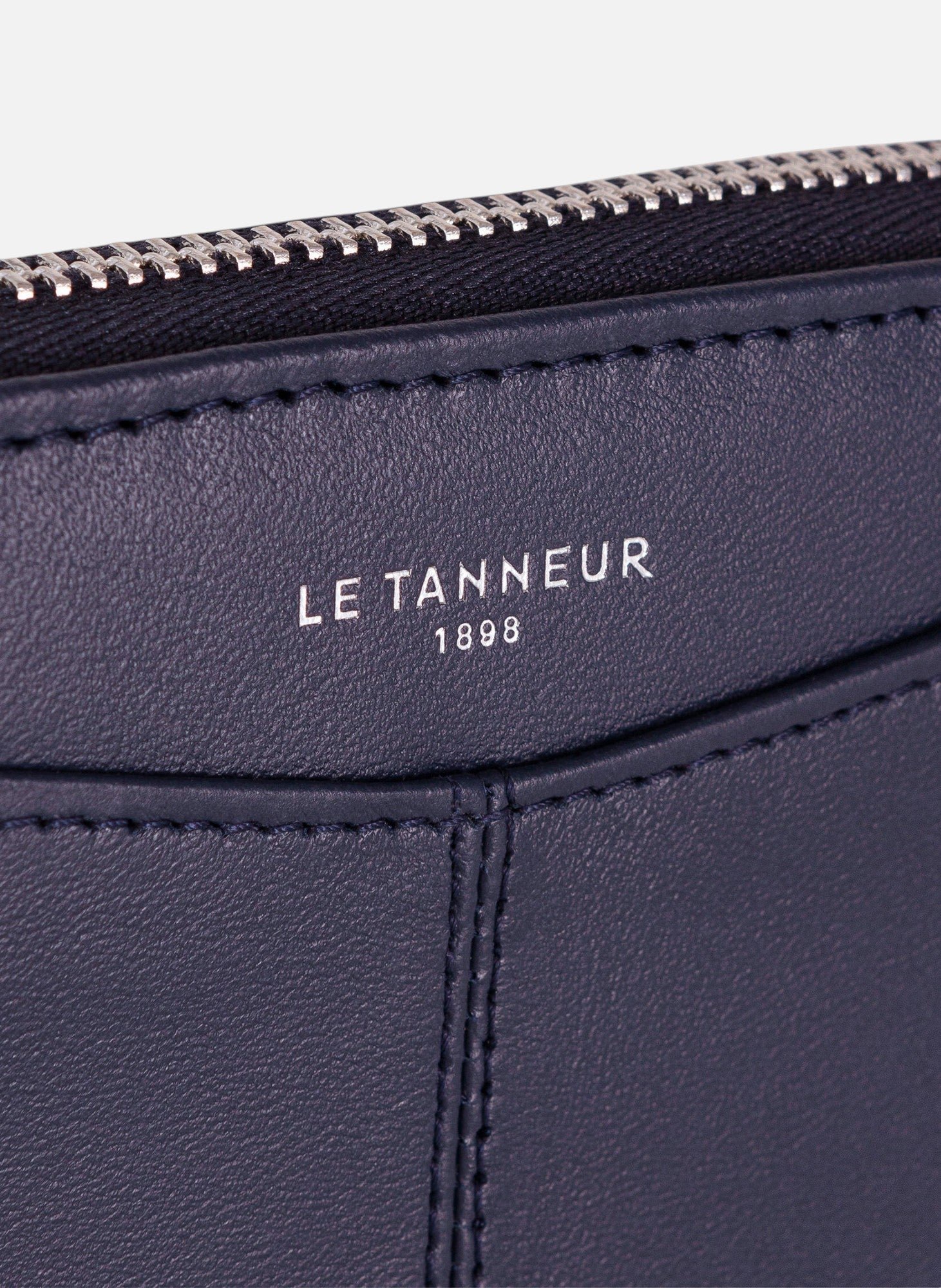 Porte monnaie zippé avec porte cartes amovible charlotte en cuir lisse LE TANNEUR Bleu
