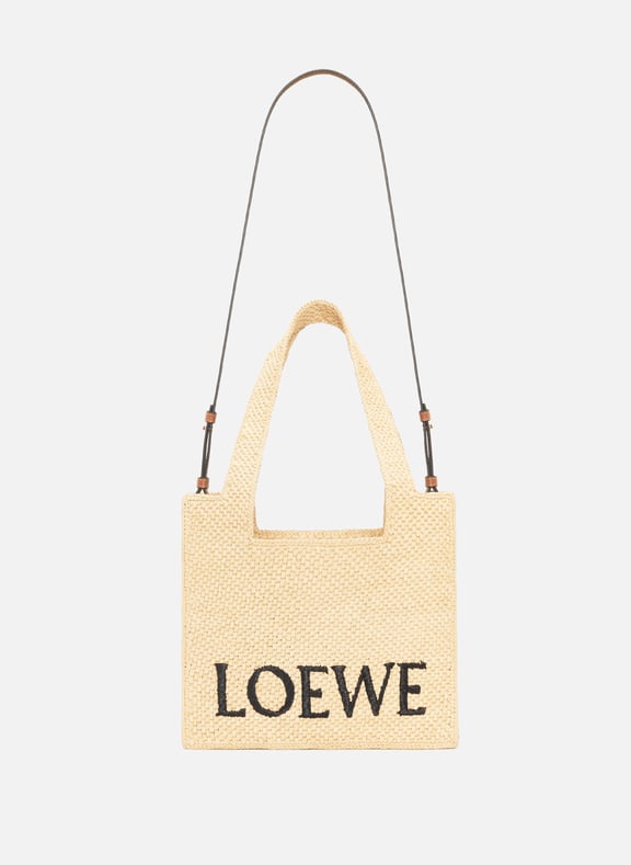 LOEWE Medium Raffia and Leather Font Tote Beige by LOEWE LOEWE LOEWE Medium Raffia and Leather Font Tote Beige