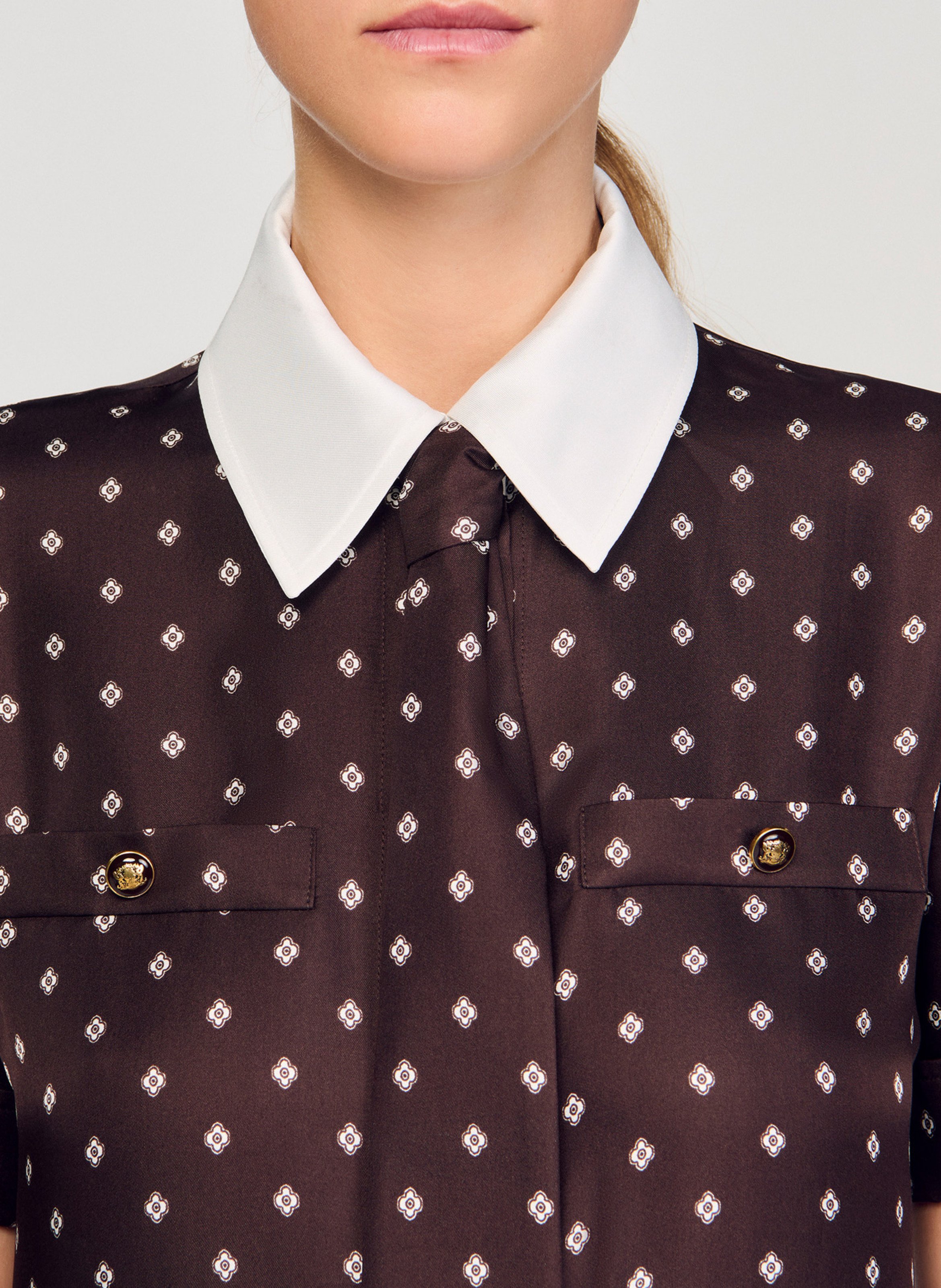 Robe courte col classique imprimée SANDRO Marron