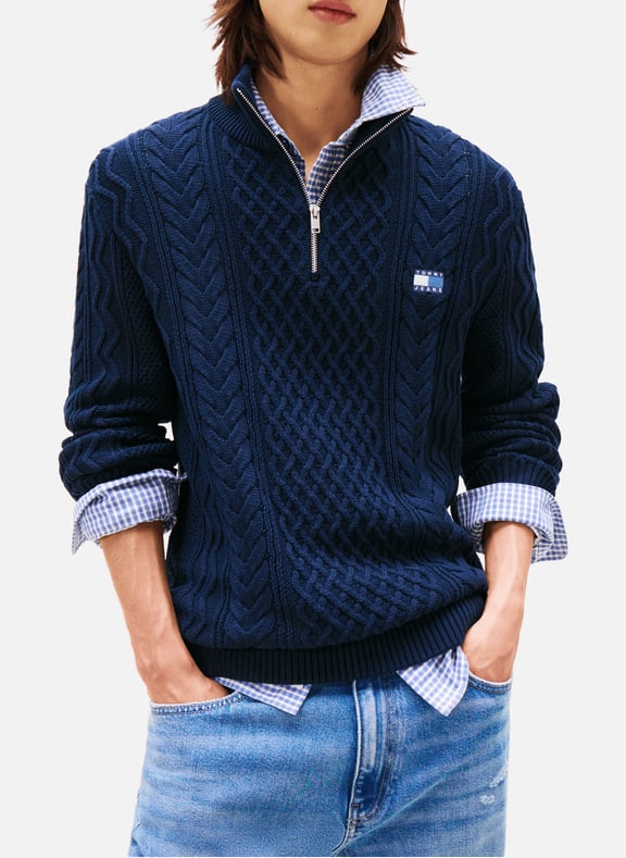 Fitted twisted knit zip-up sweater Blue by TOMMY HILFIGER TOMMY HILFIGER Fitted twisted knit zip-up sweater Blue