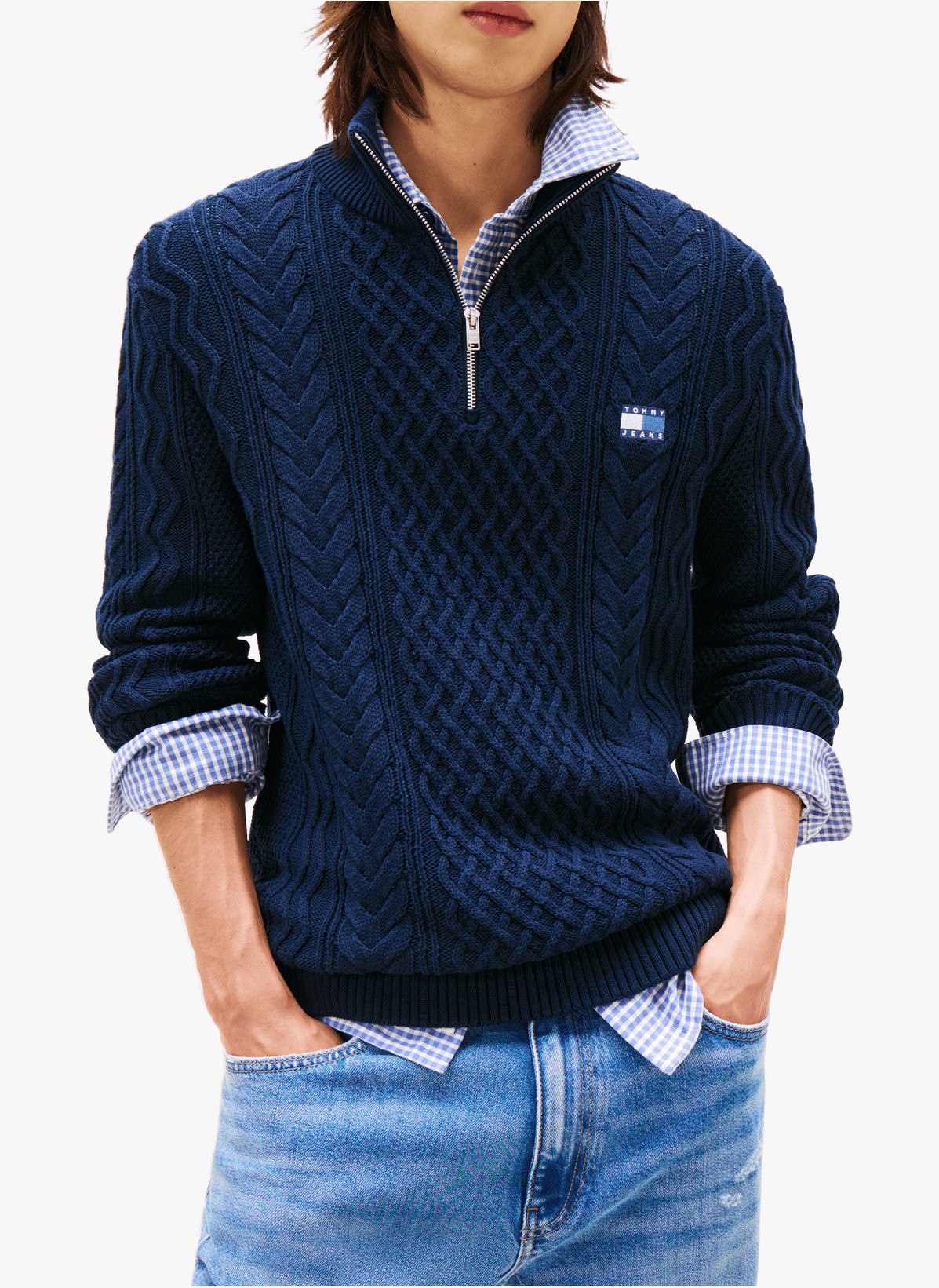 Pull ajusté en maille torsadée zippé