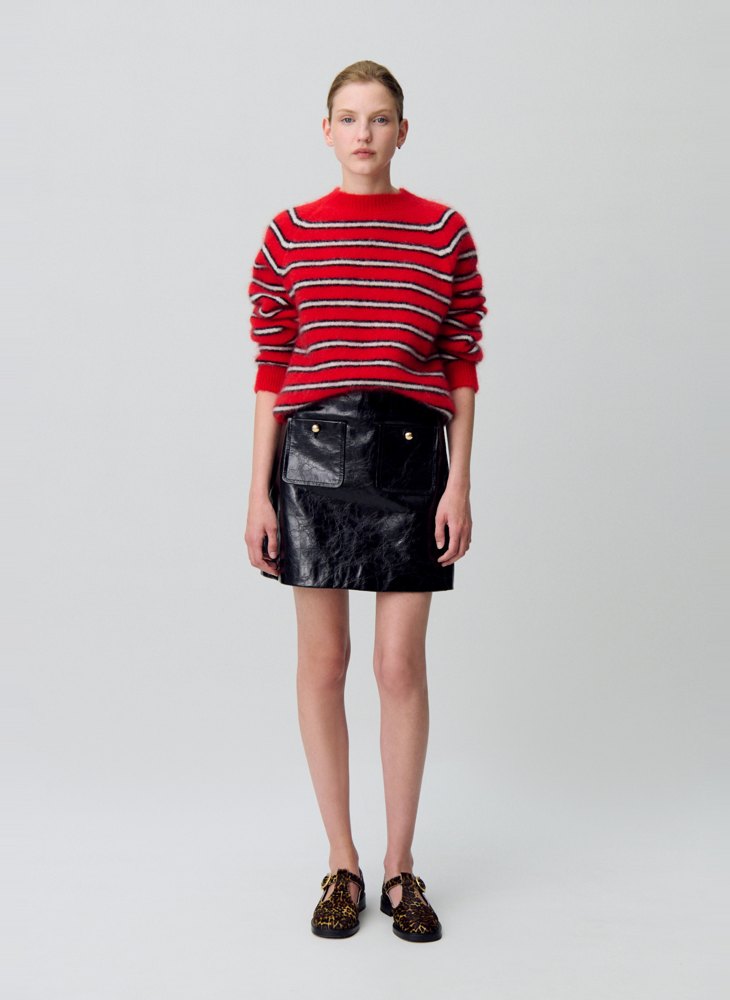 Pull ample col rond rayé en mohair mélangé missia CLAUDIE PIERLOT Rouge