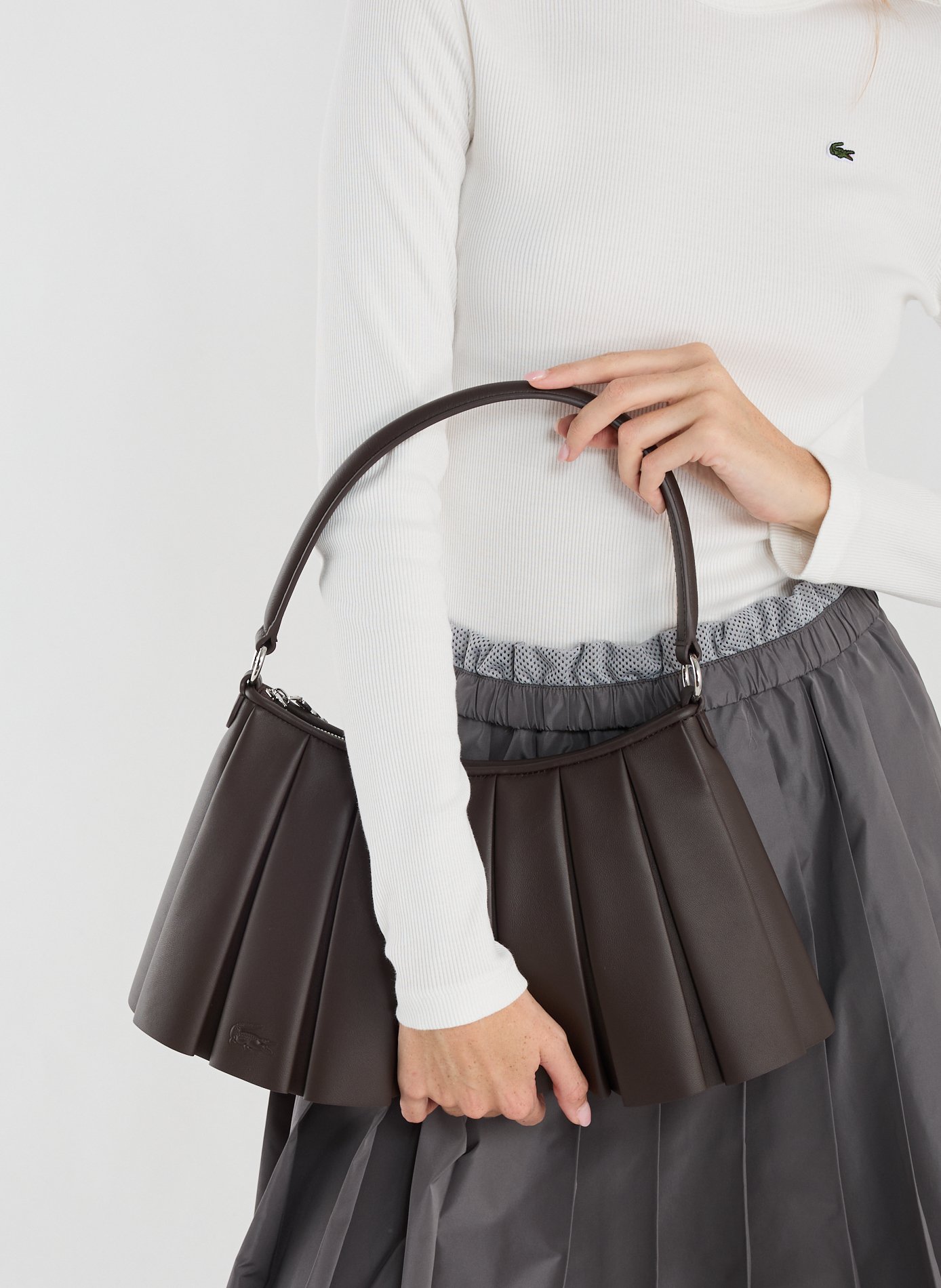 Sac moyen Lenglen plissé en cuir Marron