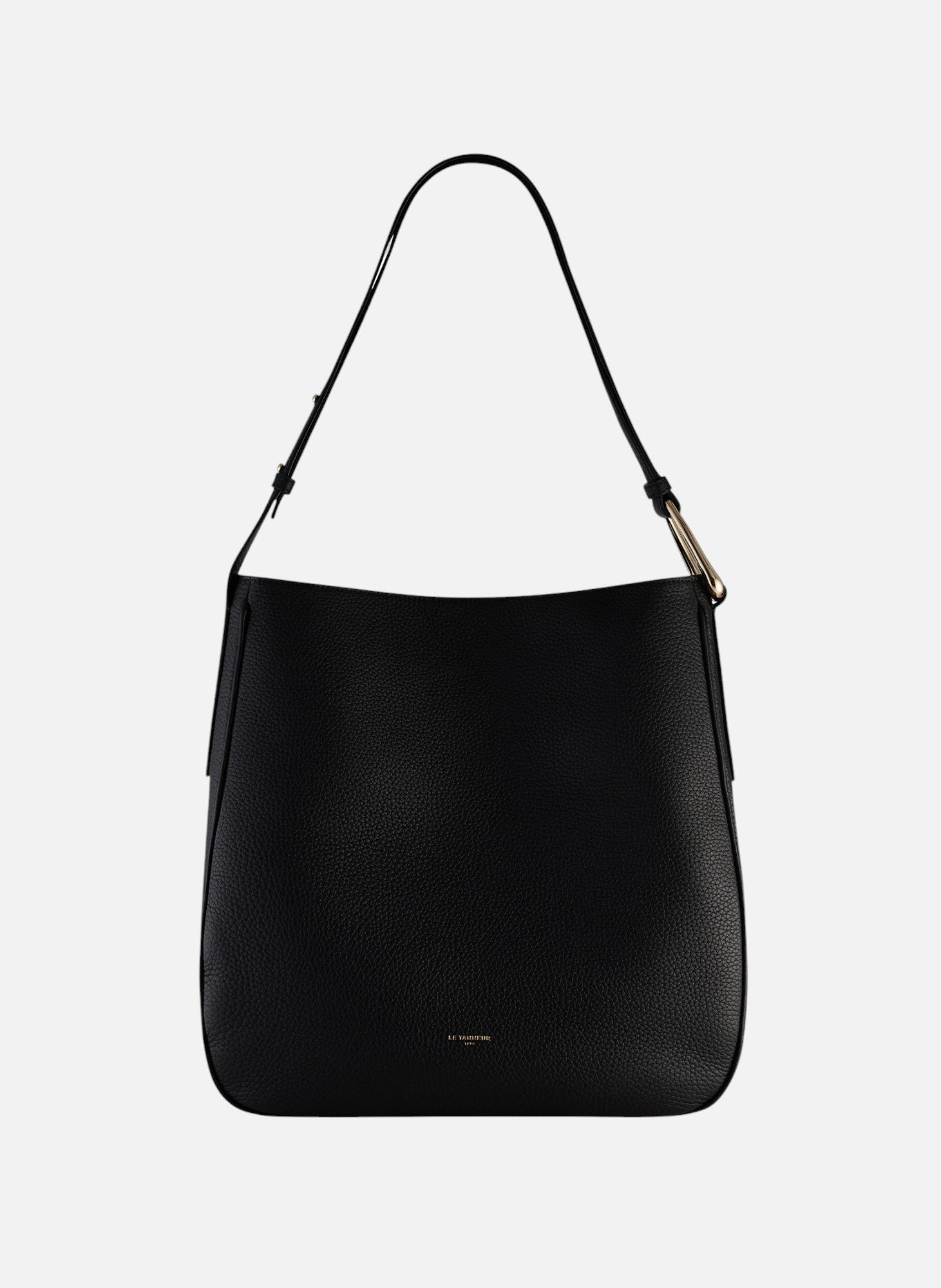 Grand sac hobo madeleine en cuir de taurillon grainé LE TANNEUR Noir