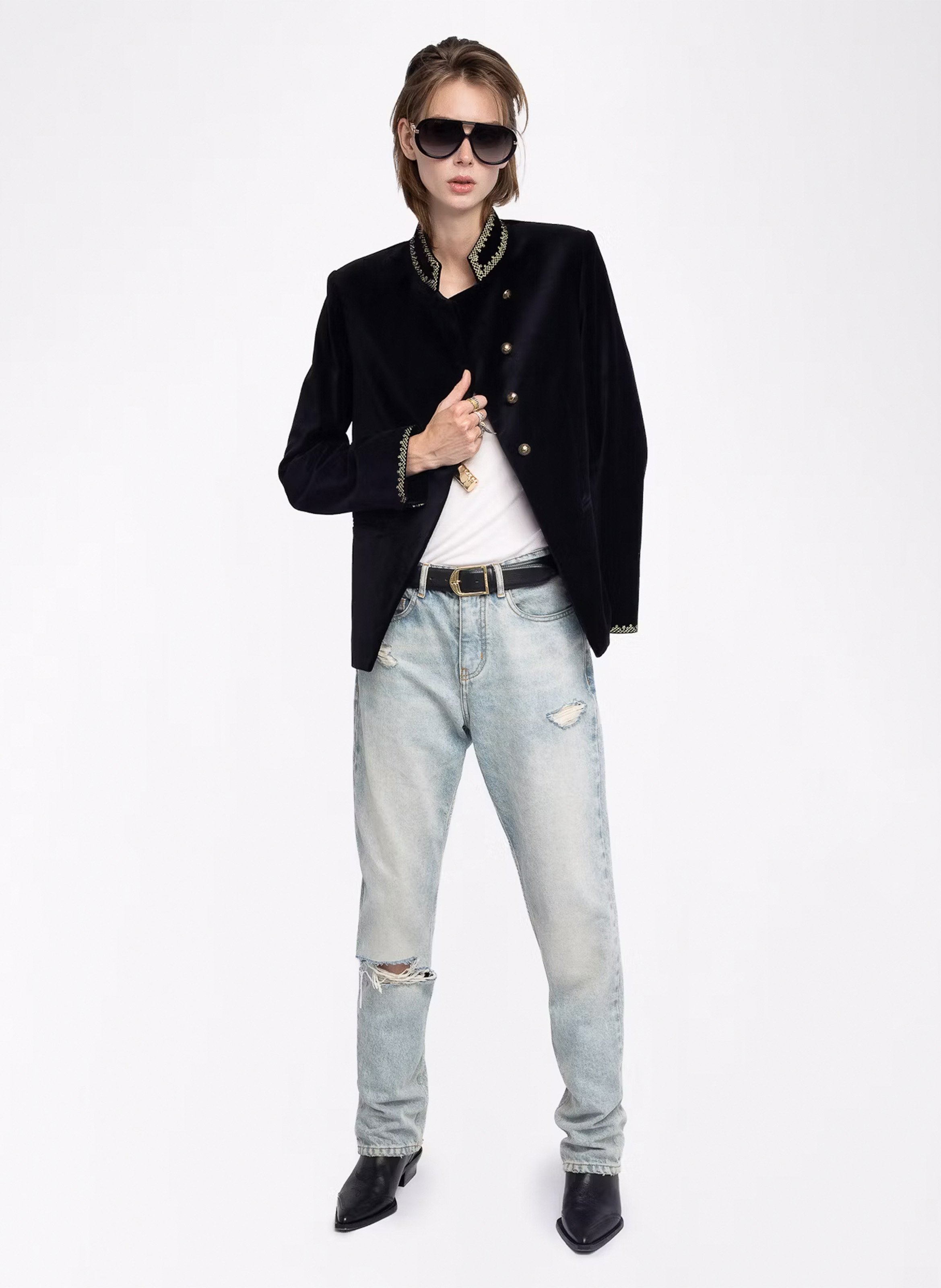 Blazer droit col officier en coton verysa ZADIG&VOLTAIRE Noir