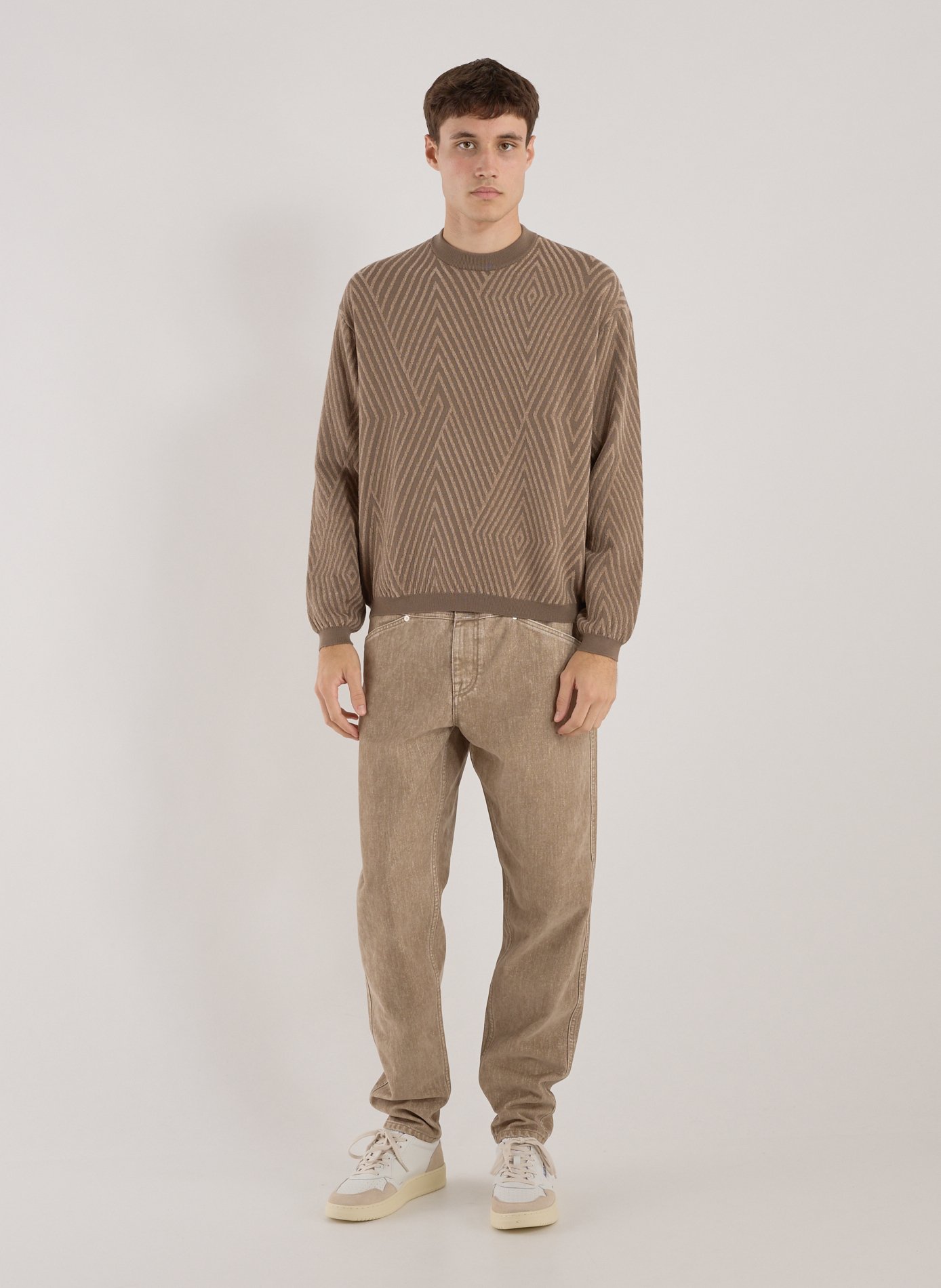 Oversized round neck sweater in blended virgin wool. EMPORIO ARMANI Beige