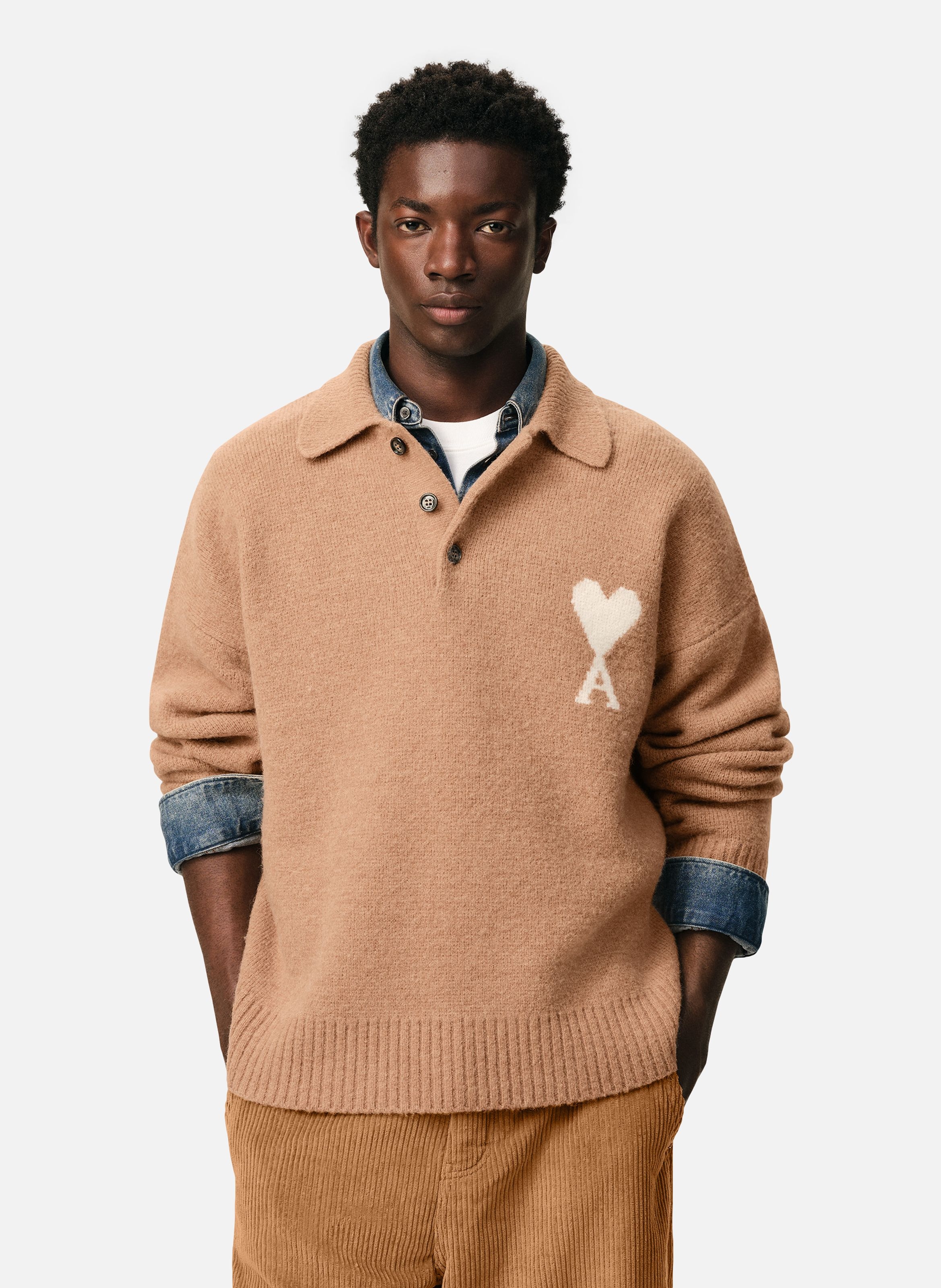 Polo ami de coeur en alpaga unisexe AMI PARIS Marron