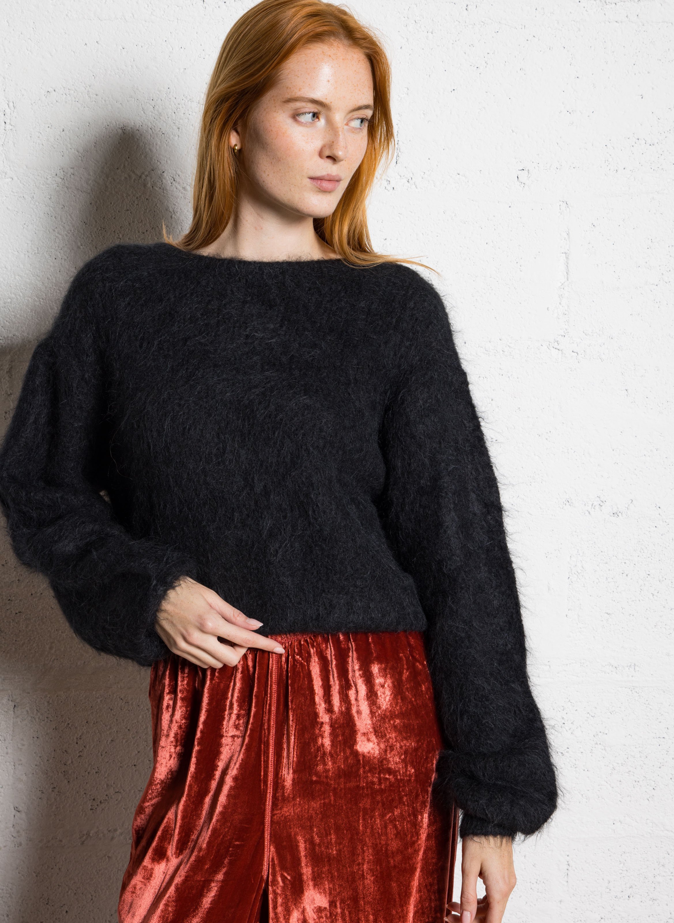 Pull oversize col rond en laine mélangée niby AMERICAN VINTAGE Noir